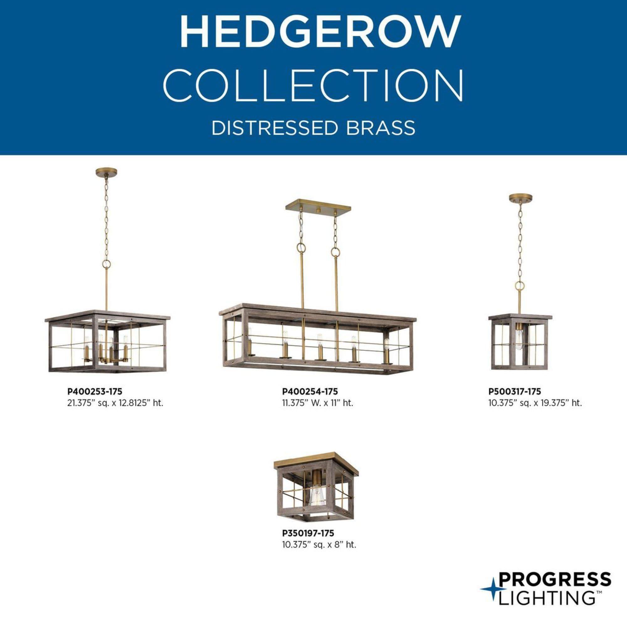 Progress Lighting, Hedgerow Collection, 4-Light Chandelier, Distressed Brass, Windowpane Design
