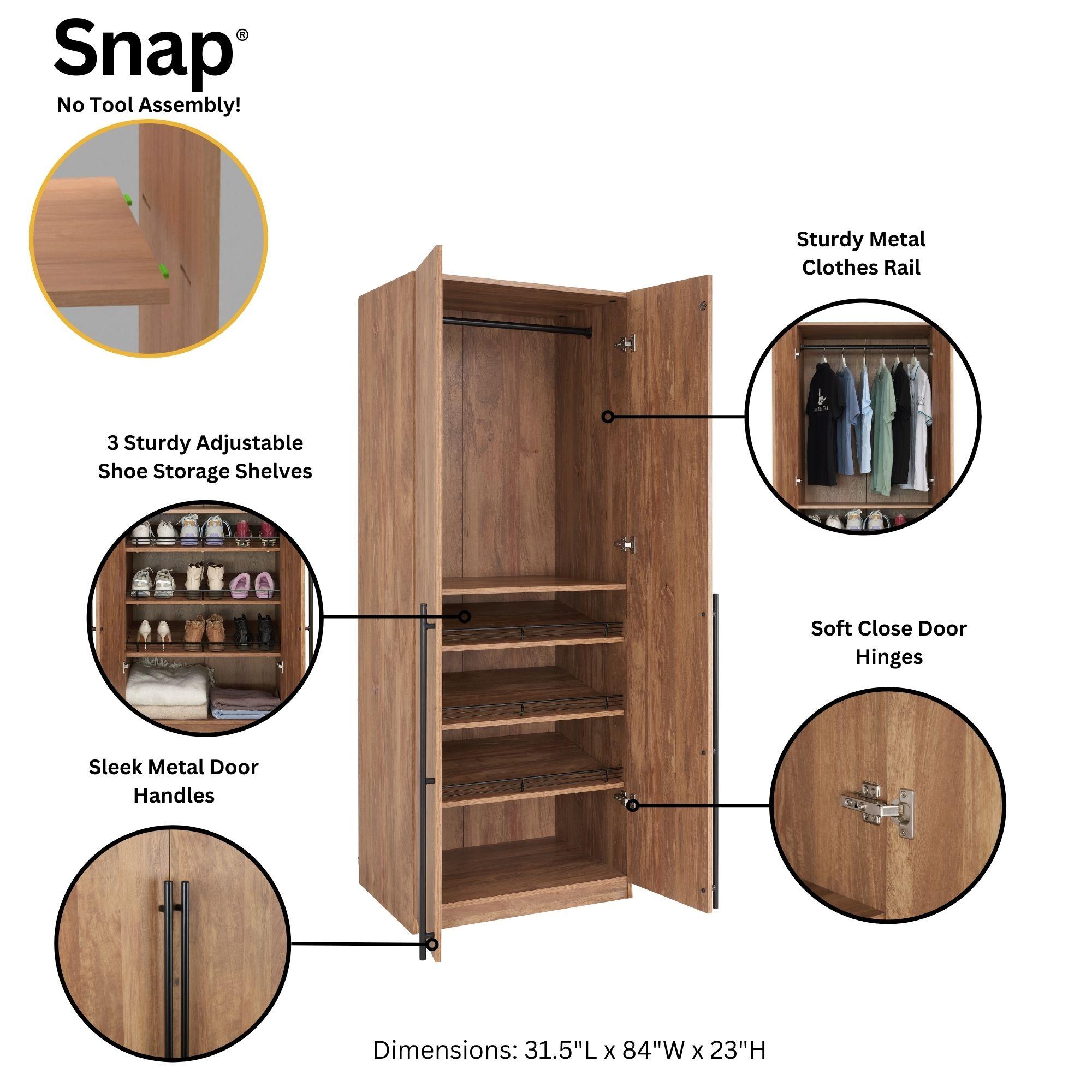 Manhattan Comfort Lee 2 Door and 4 Shelf Wardrobe Closet: Wood Laminate, Metal Hardware, Modern Style
