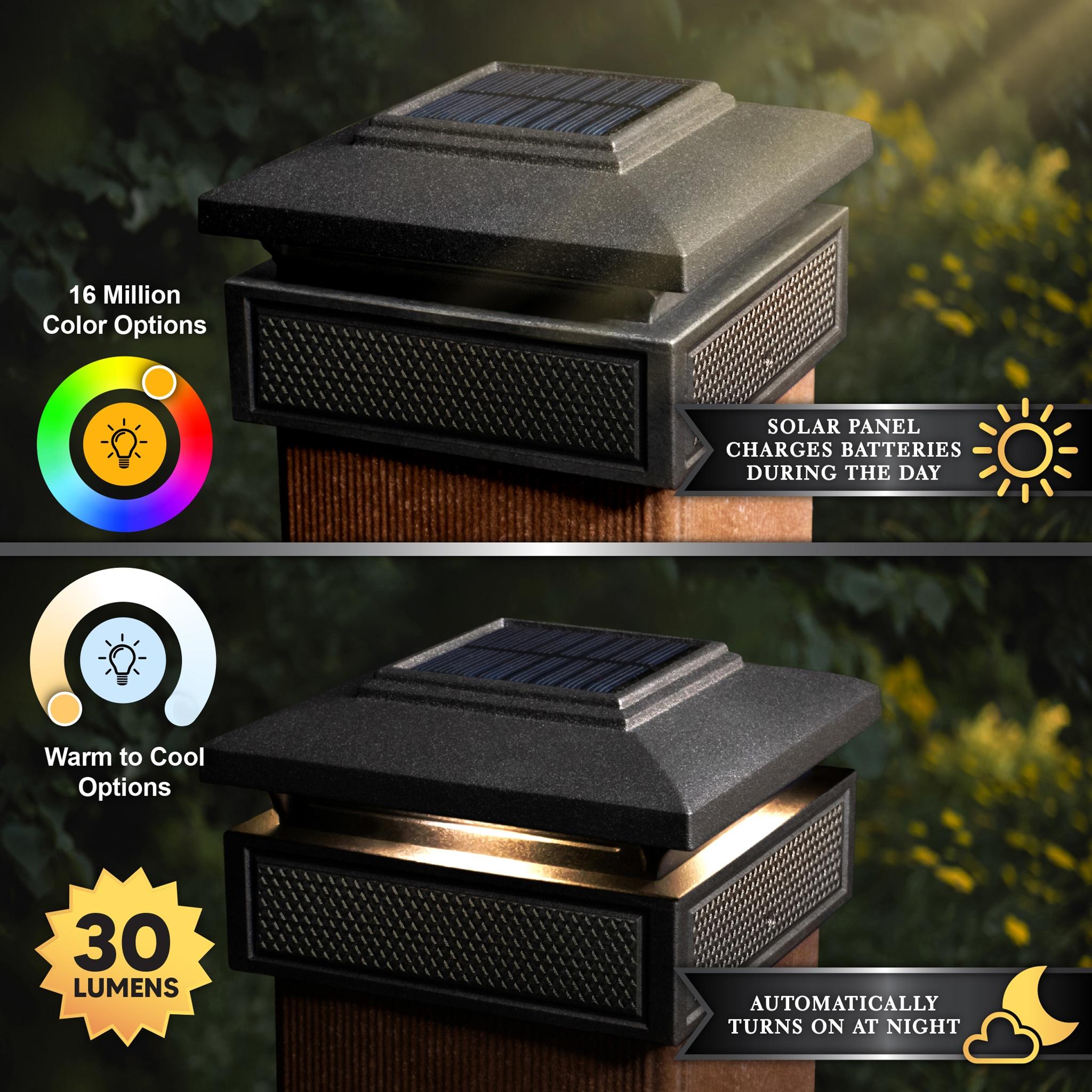 Classy Caps Black Low Voltage Integrated LED Metal Fence Post Cap Light 3.5 In. X 3.5 In. with Base Adapter Included