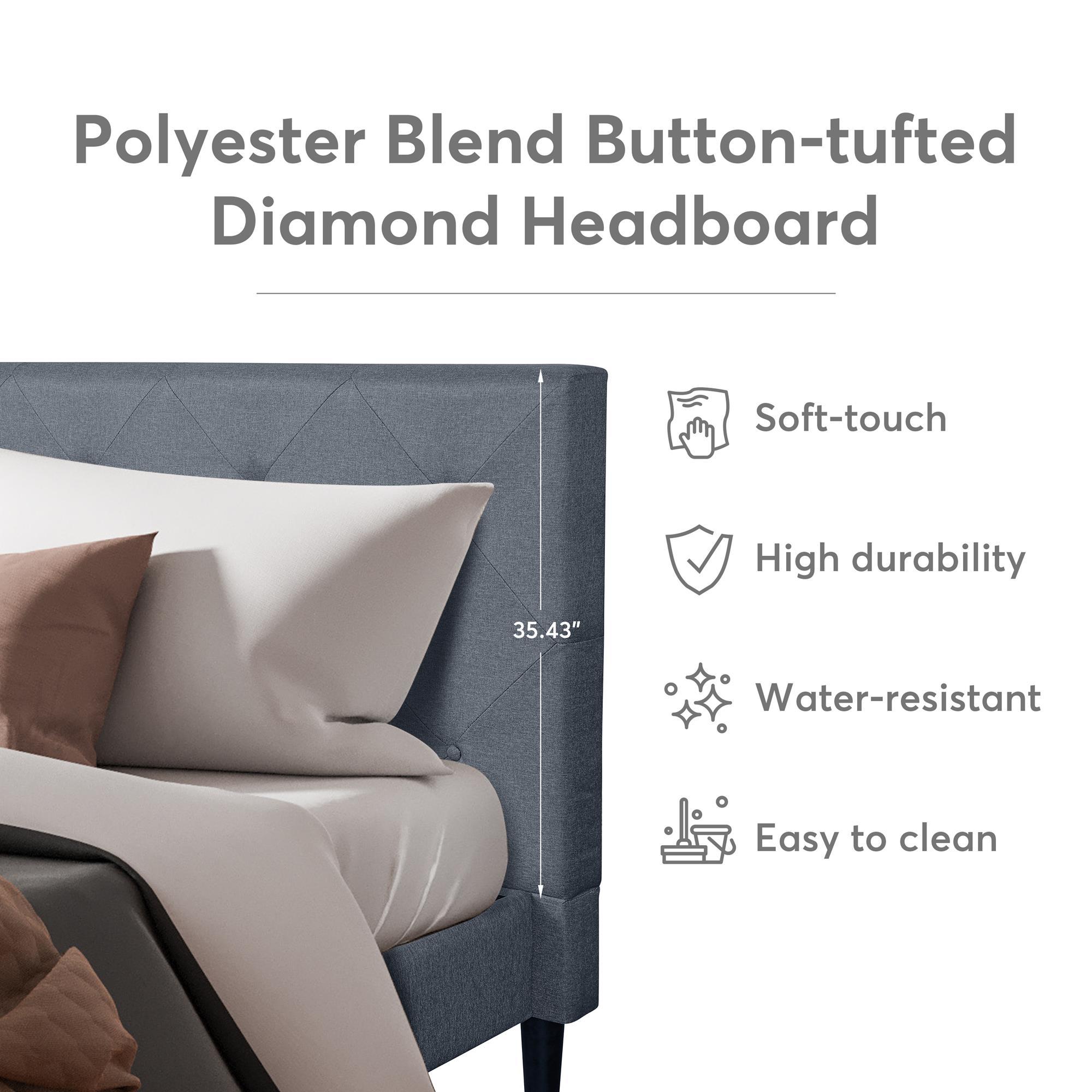 Camden Isle Monticello Platform Bed | Diamond Tufted Headboard | Queen, Gray
