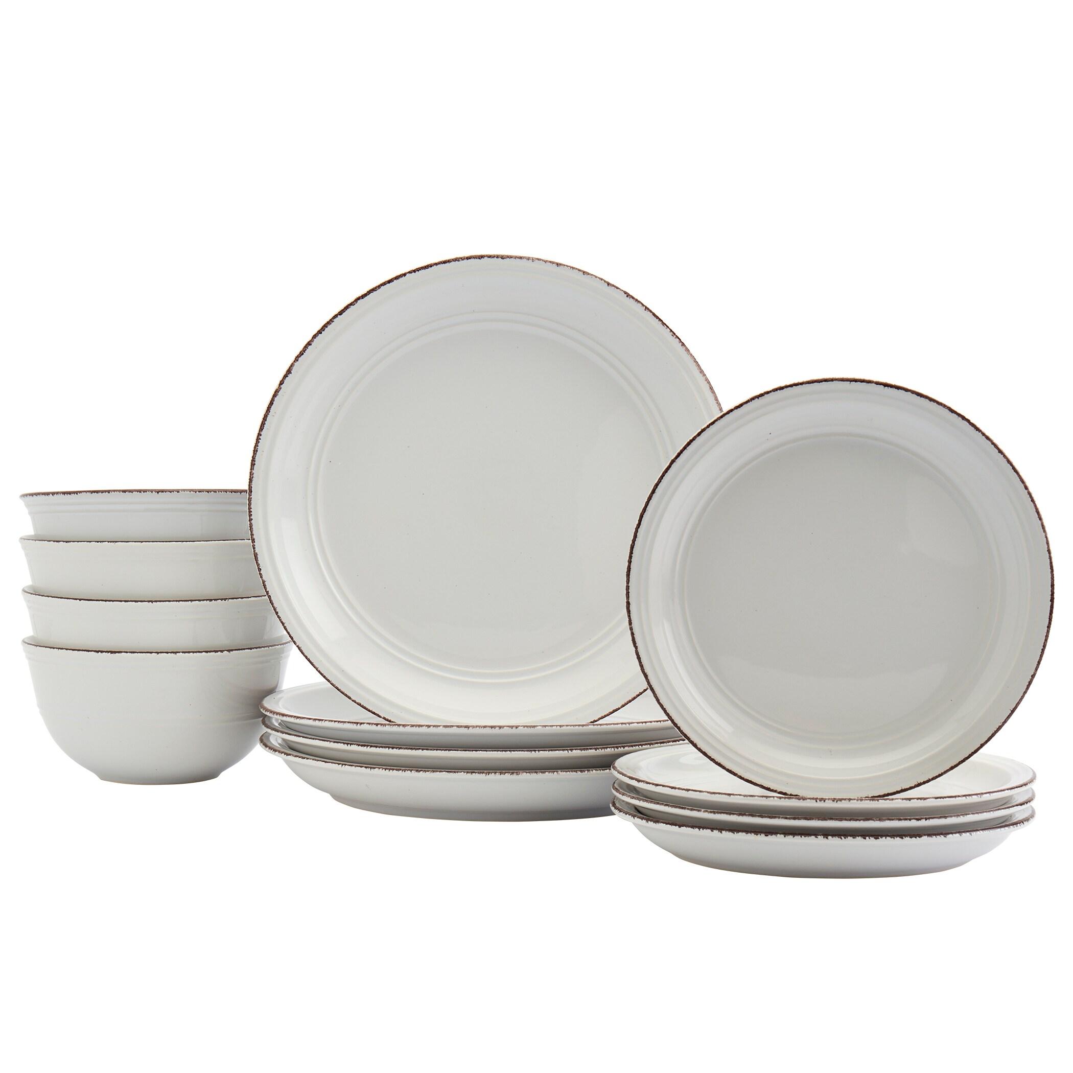 Tabletops Gallery 12 Piece White Farmhouse Dinnerware Set, Service for 4