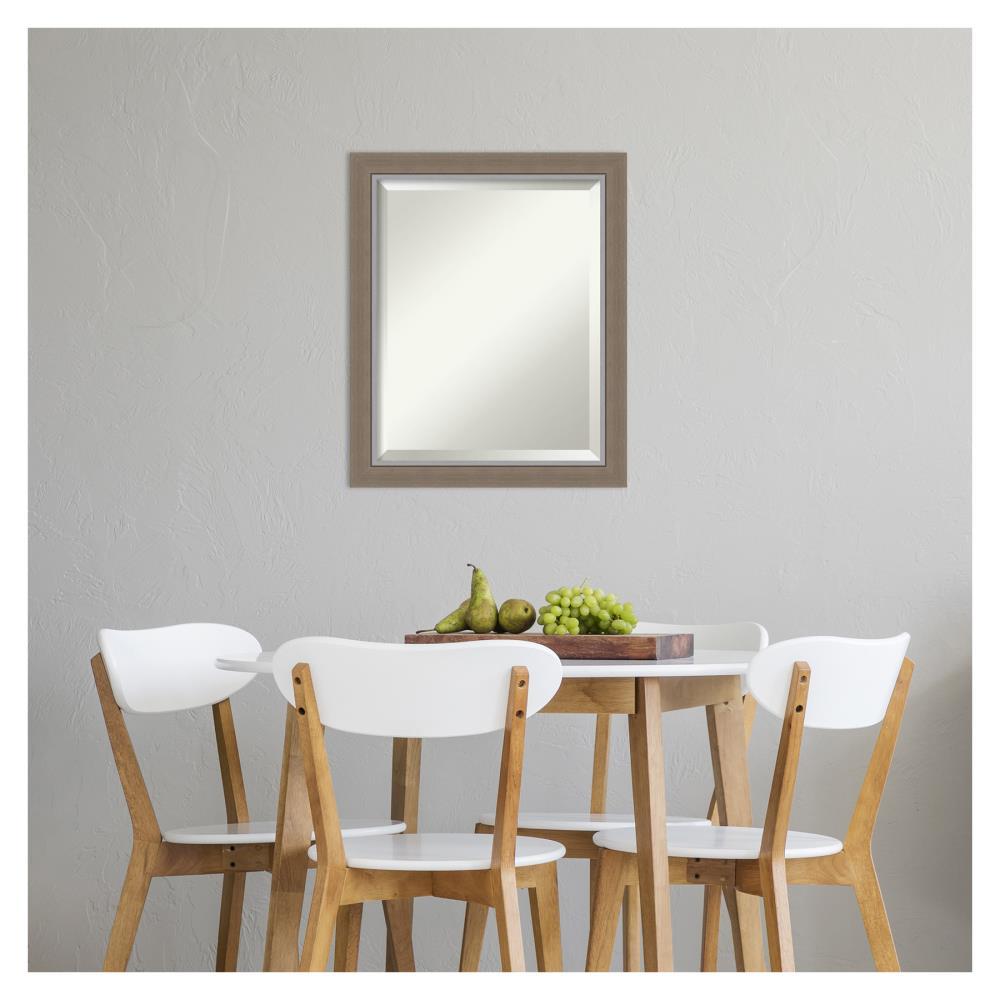 Amanti Art Beveled Bathroom Wall Mirror - Eva Narrow Frame Eva Brown Narrow Outer Size: 19 x 23 in Silver, Brown