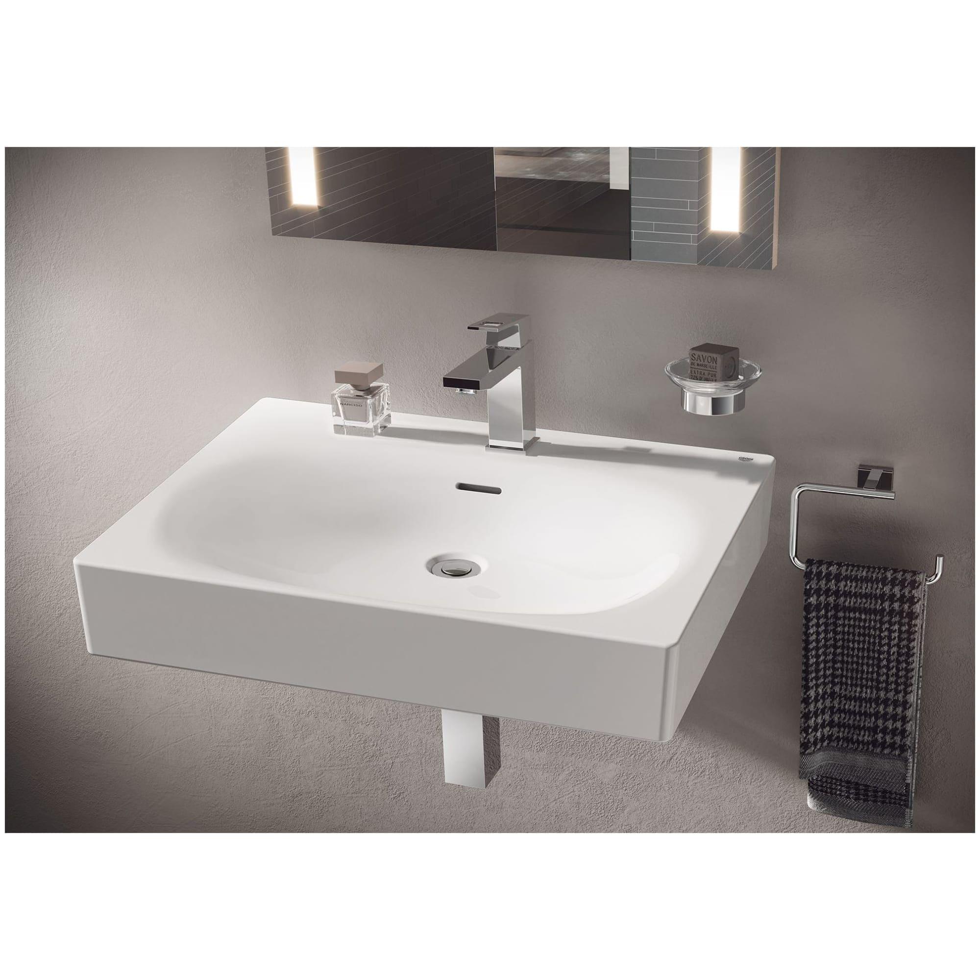 Eurocube® Alpine White Rectangular Wall Mount Bathroom Sink with Overflow