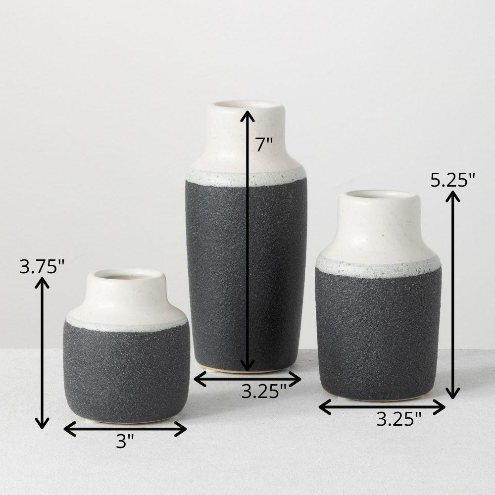 Sullivans Set of 3 Ceramic Vase 7"H, 5.25"H & 3.75"H White and Black