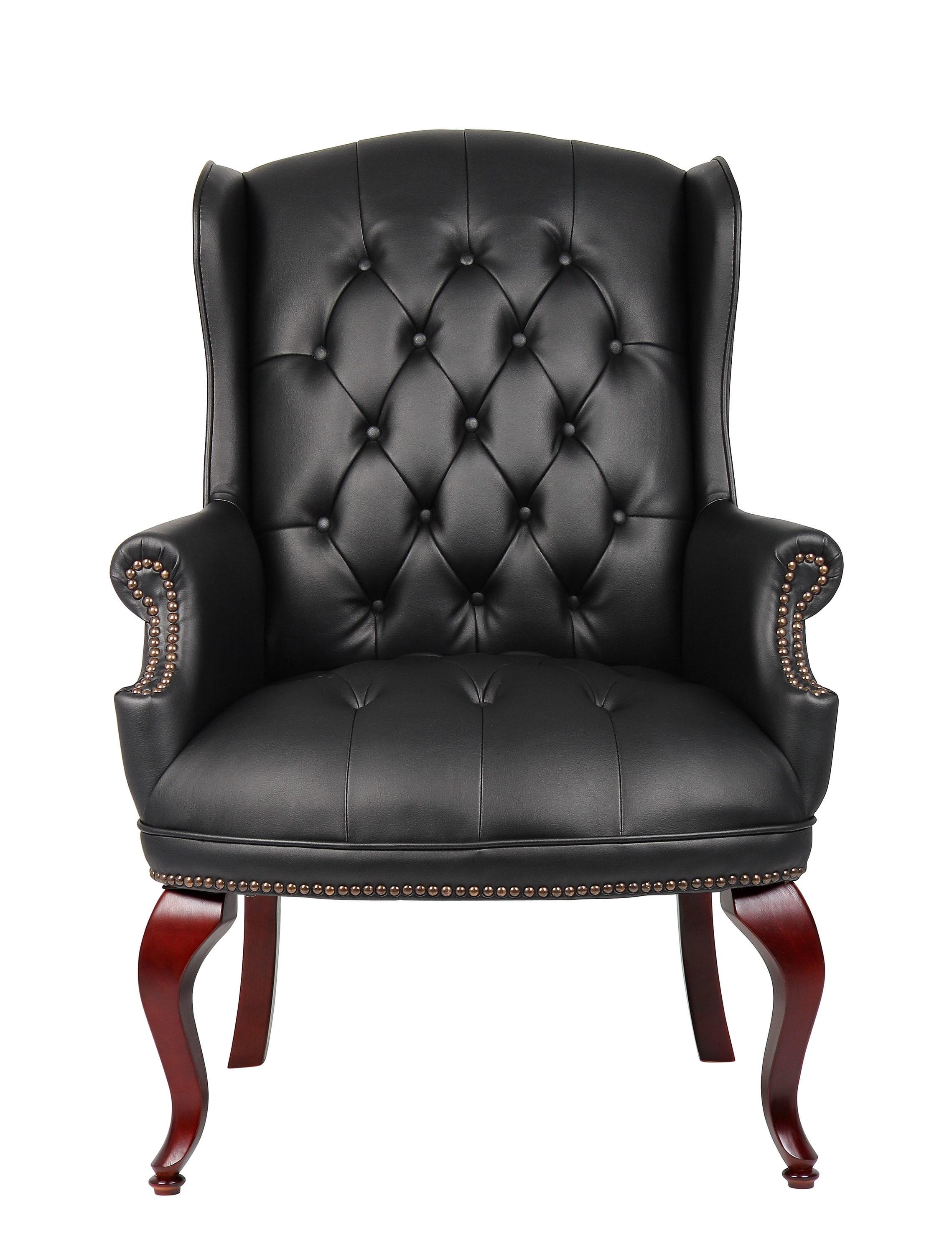 Wingback Traditional Guest Chair Black - Boss Office Products: Elegant Tufted Design, Nailhead Trim, Hardwood Frame