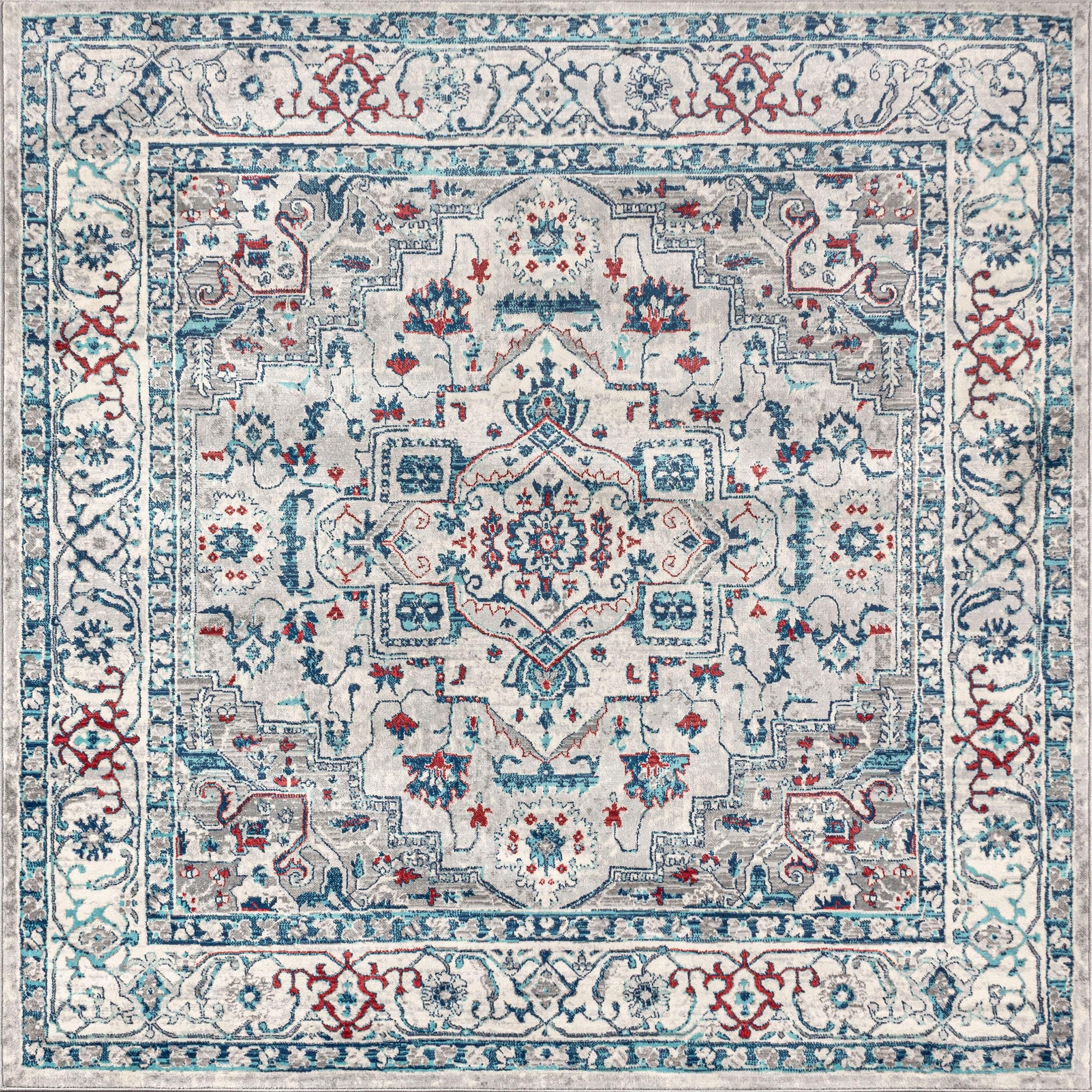 6'x6' Modern Persian Vintage Medallion Area Rug, Light Grey/Blue - JONATHAN Y