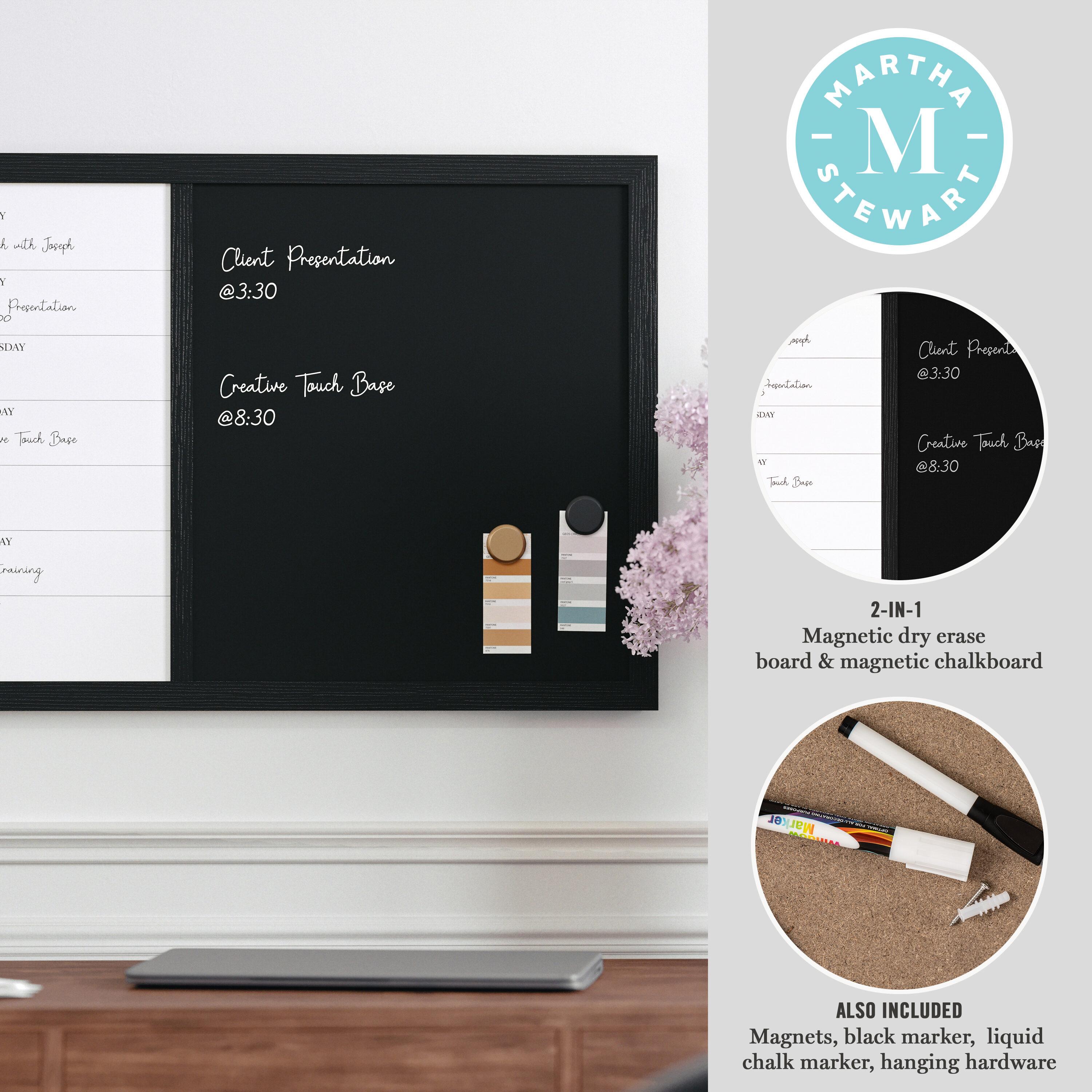 Thomas Martha Stewart Magnetic Weekly Calendar Dry Erase Board and Chalk Board with Liquid Chalk Marker