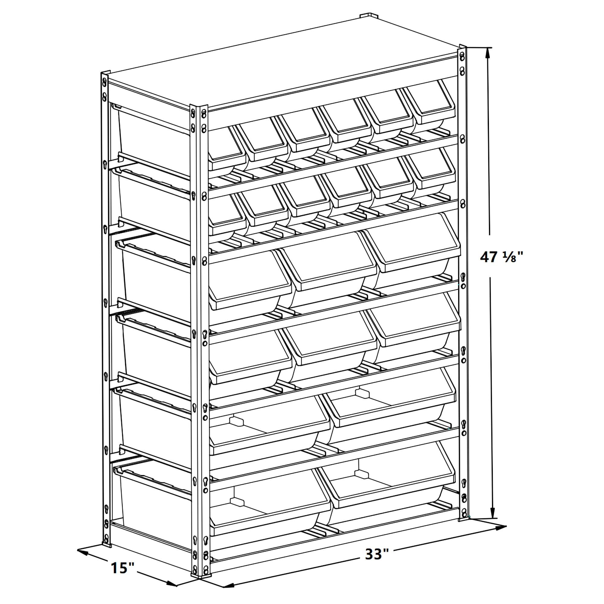 King's Rack 6-Tier Metal Organizer Shelving Rack with 22 Bins in Gray