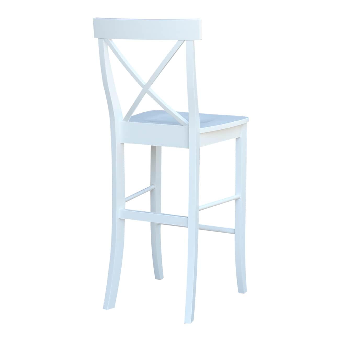 International Concepts Cross Back Solid Wood 30 in. Bar Height Stool in White