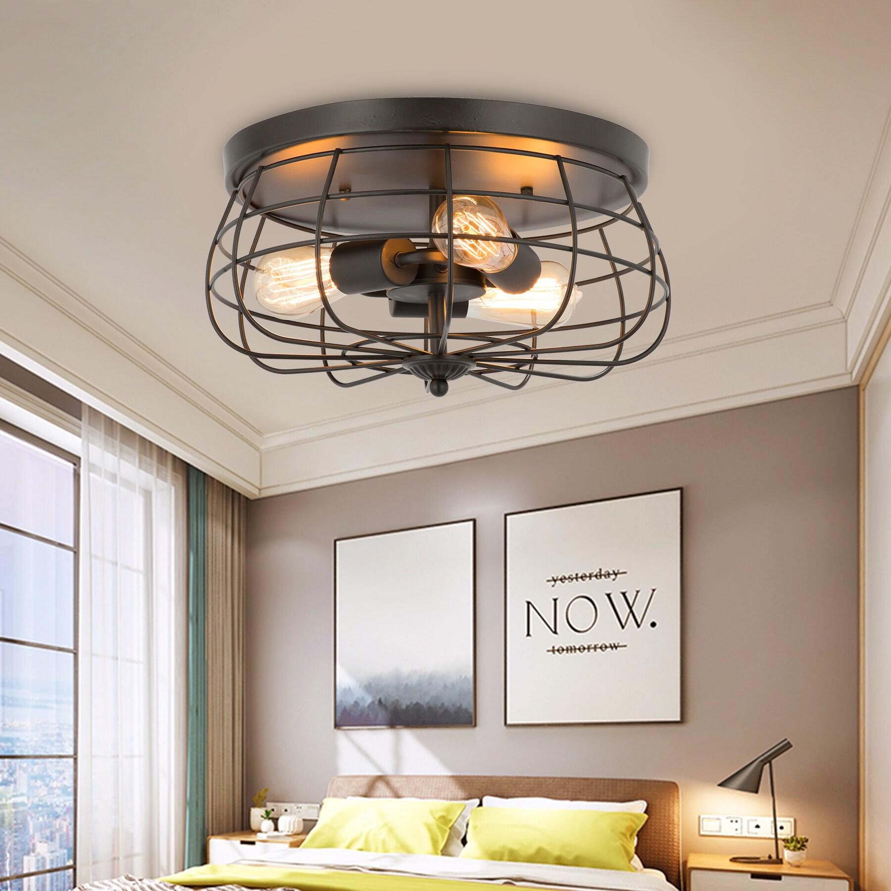 VONLUCE Flush Mount Ceiling Lights, 2-Light Hallway Ceiling Lighting Fixtures, 11 inch Farmhouse Metal Cage Ceiling Lights for Entryway Kitchen, Adjustable Lamp Holders, ETL, 2 pcs, Oil-Rubbed Bronze