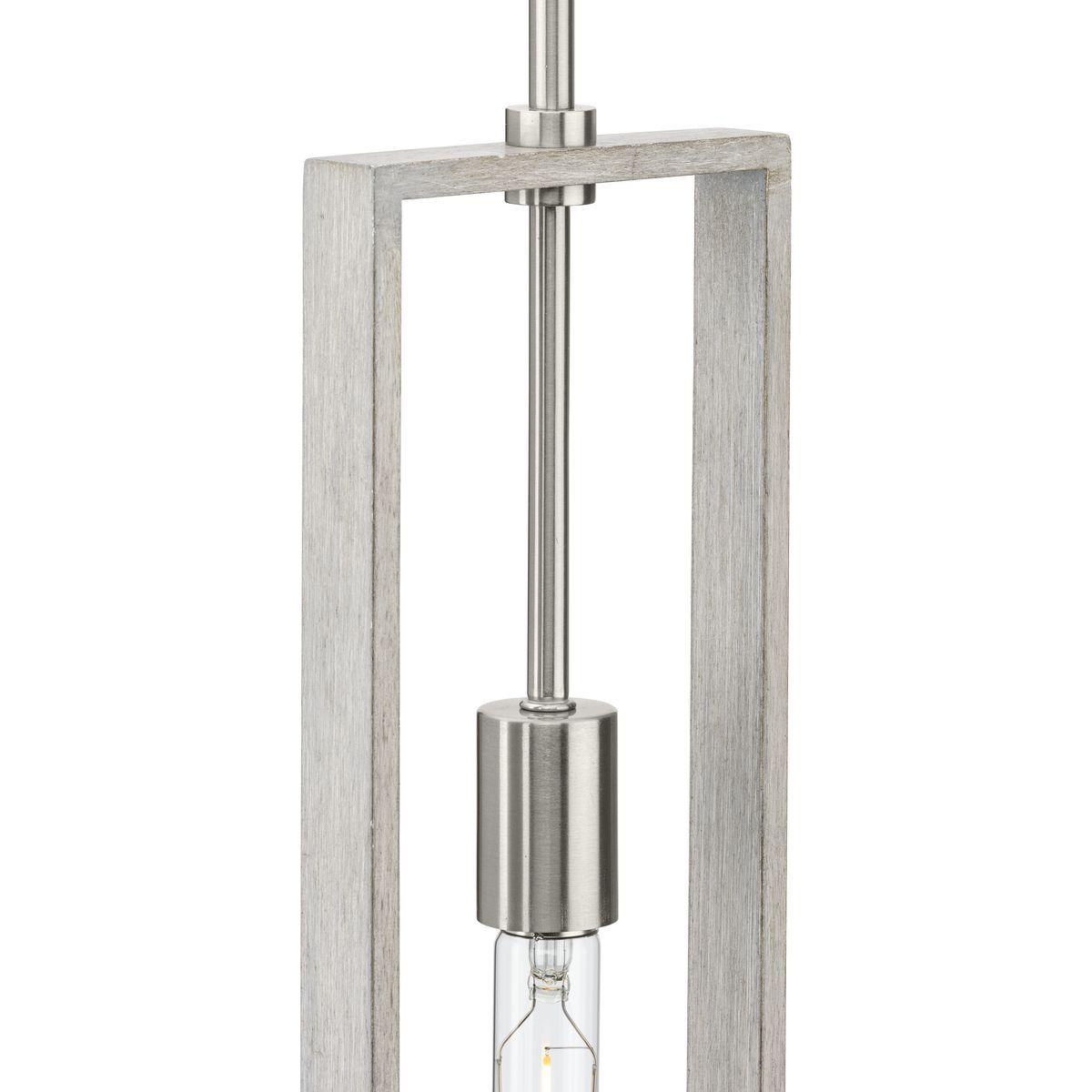 Progress Lighting Boundary 1-Light Hanging Pendant, Brushed Nickel, Grey Washed Oak, Open Frame, Design Series