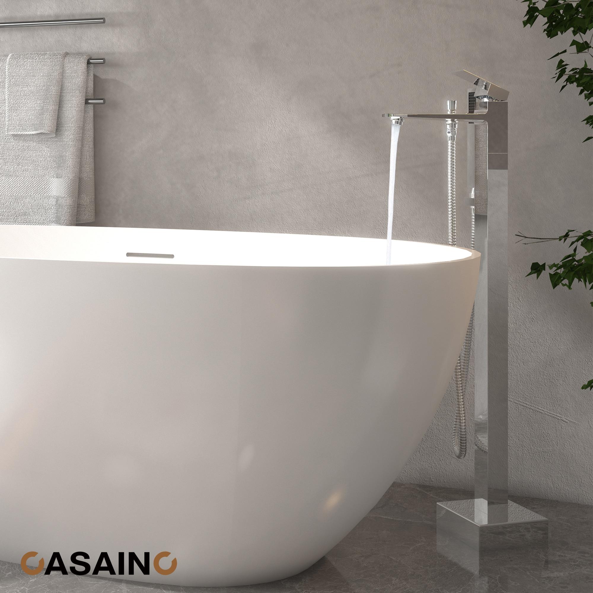 1-Handle Floor Mount Freestanding Tub Faucet with Handheld Shower in Chrome Plated