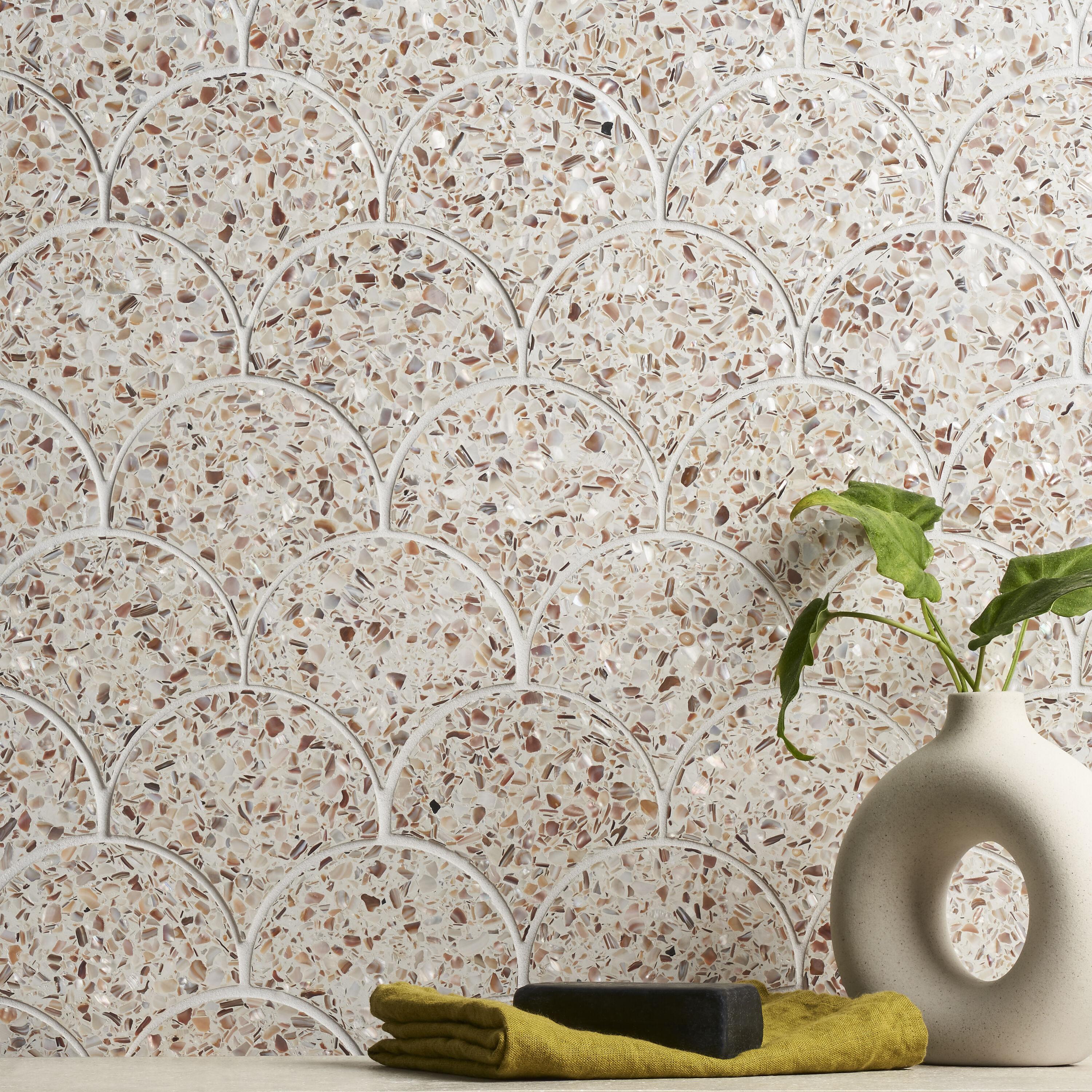 Shoal 5" Fishscale Terrazzo and Pearl Wall & Floor Mosaic Tile (0.74 Sq. Ft. / Sheet)