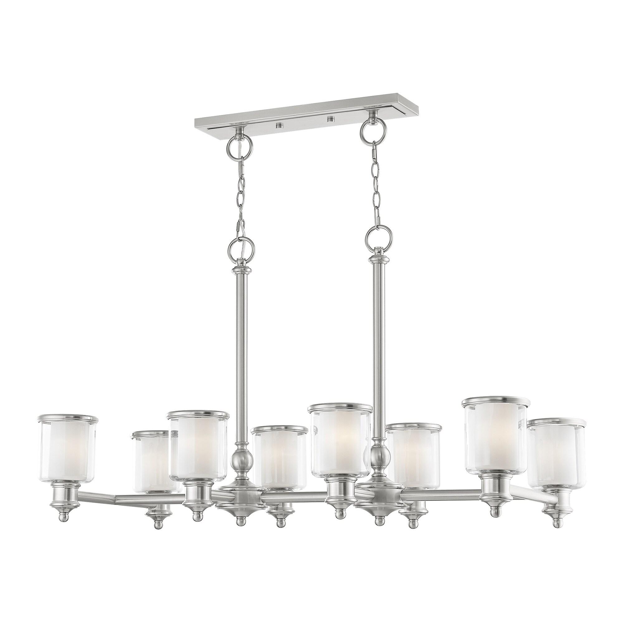 Livex Lighting 40208-91 Transitional Eight Light Linear Chandelier from Middlebush Collection in Pwt, Nckl, B/S, Slvr. Finish, 41.75 inches, 24.50x41.75x20.00, Brushed Nickel