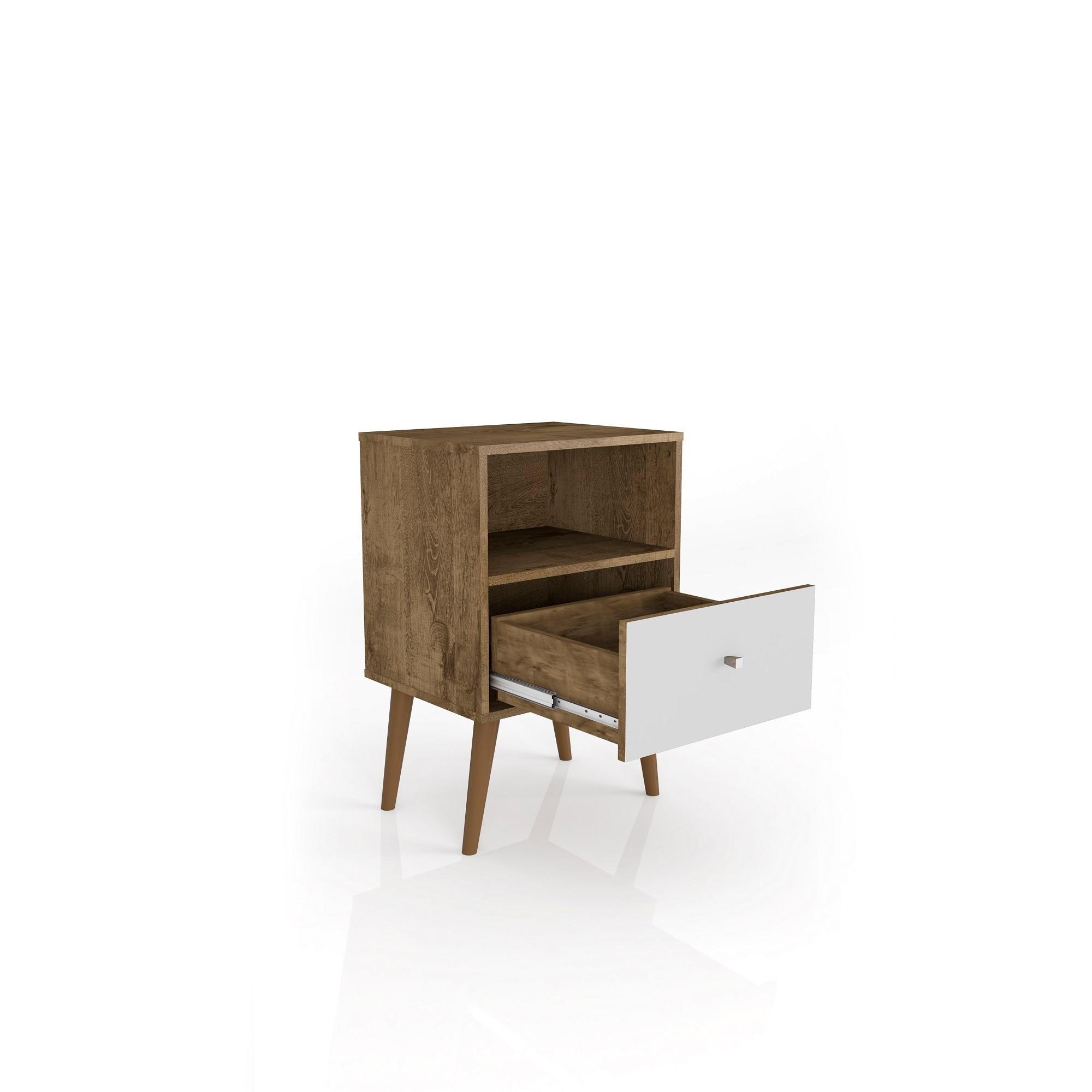 Liberty 1.0 Mid Century Modern Nightstand Rustic Brown/White - Manhattan Comfort