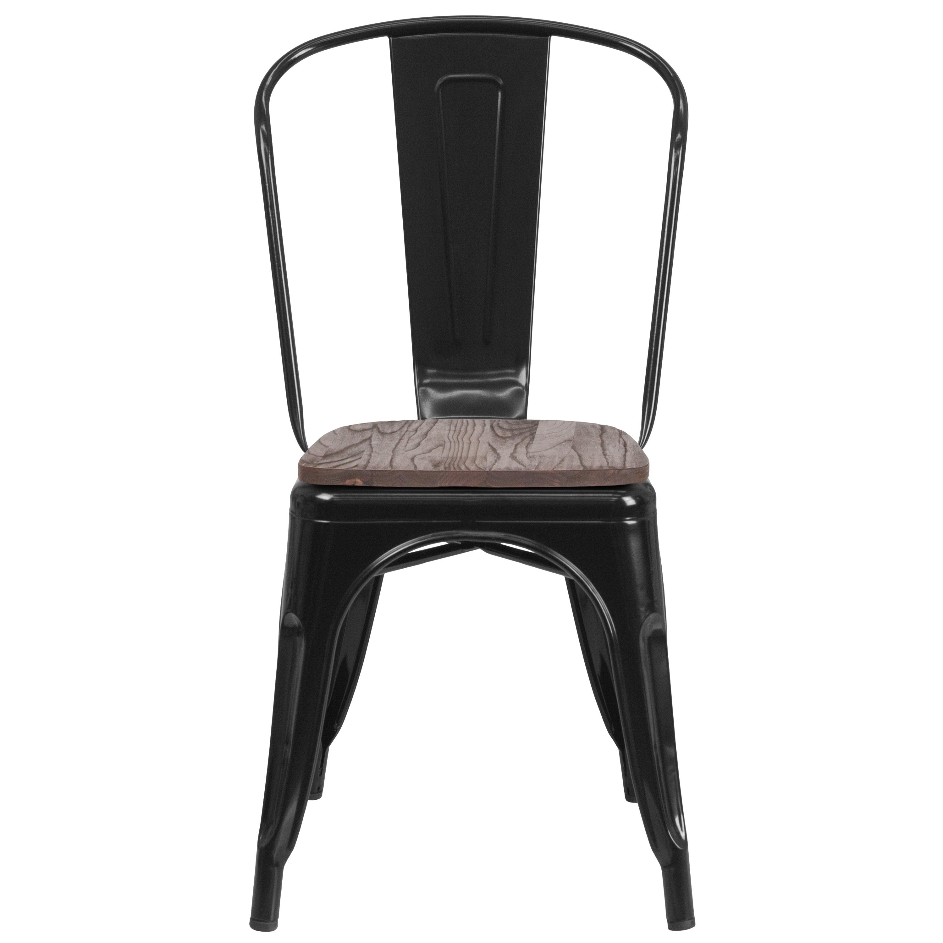 Flash Furniture Black Metal Stackable Chair with Wood Seat