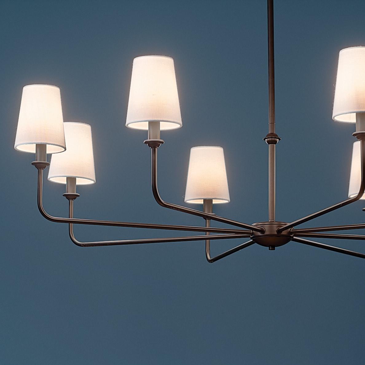 Classic 8 Light Chandelier with White Linen Shades
