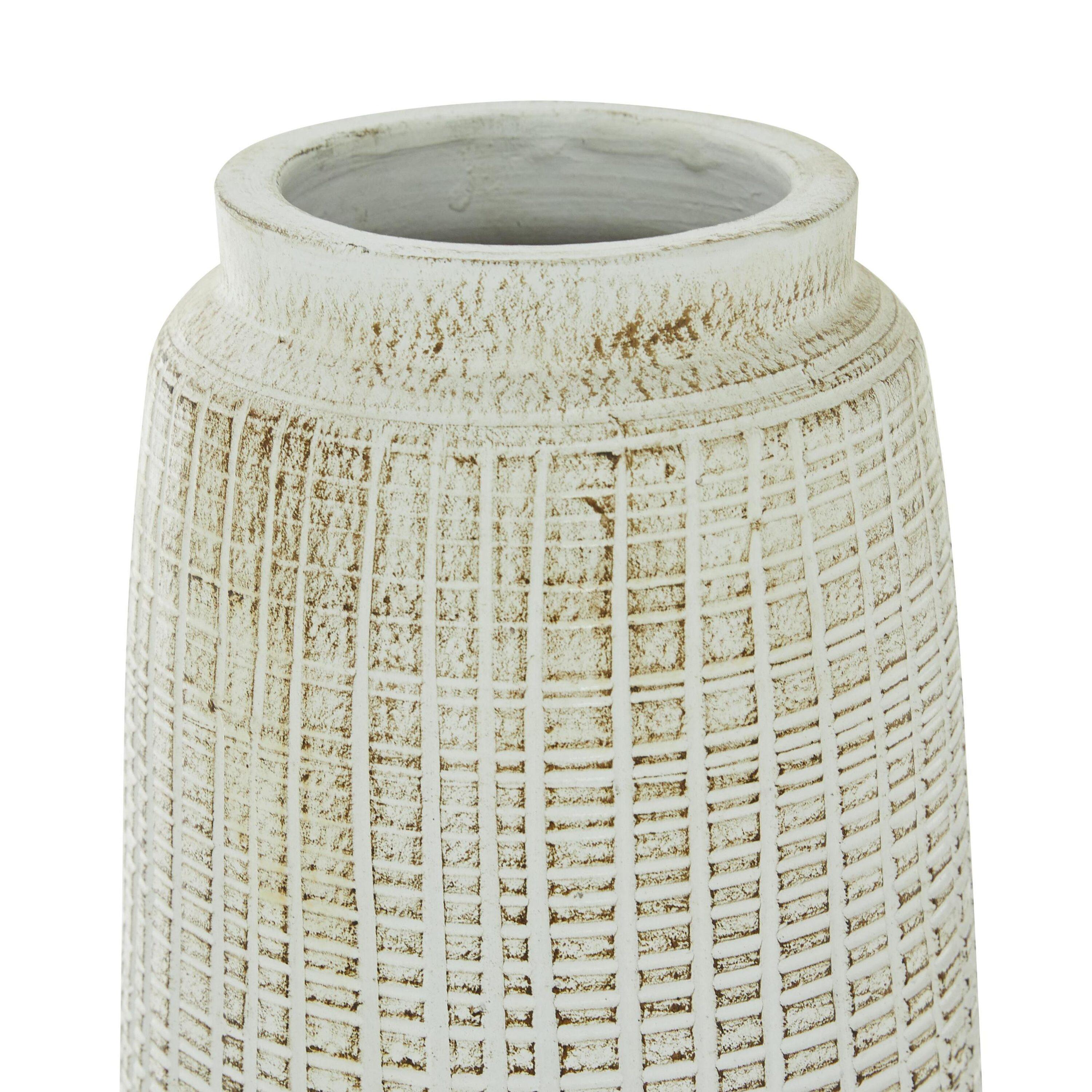 17" x 7.5" Terracotta Vase White - Olivia & May: Coastal Style, Indoor Ceramic, Round Amphora