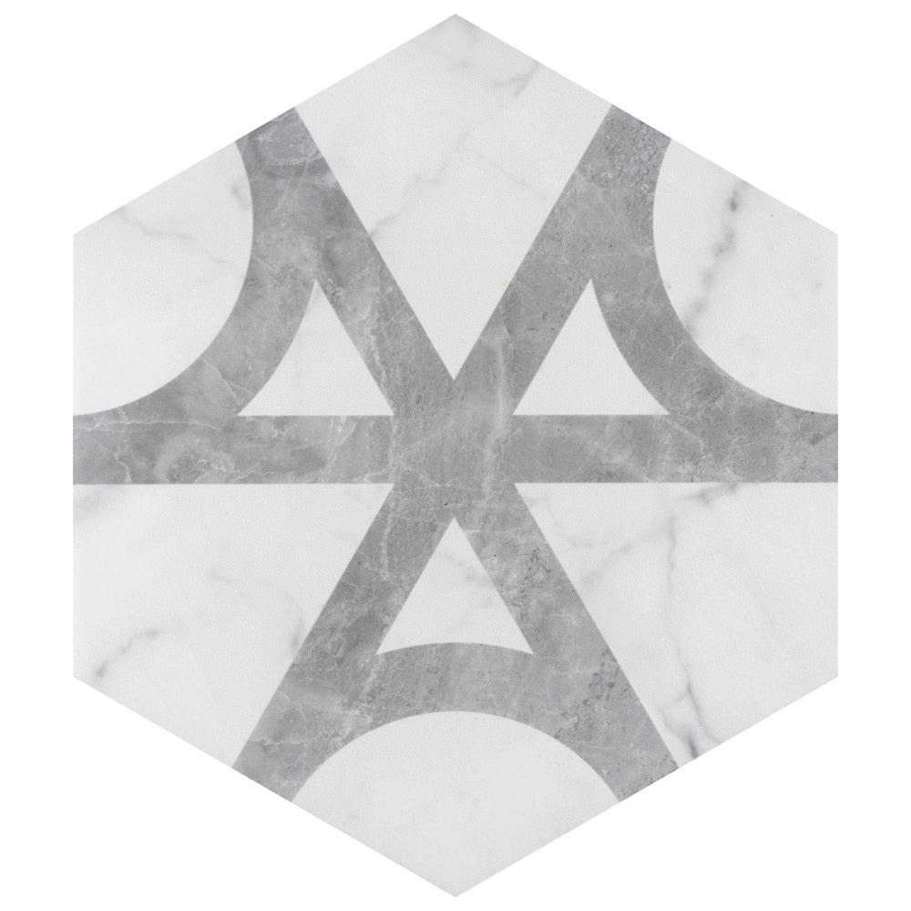 Carra Carrara Elegance 7"x8" Grey and White Matte Hexagon Porcelain Tile
