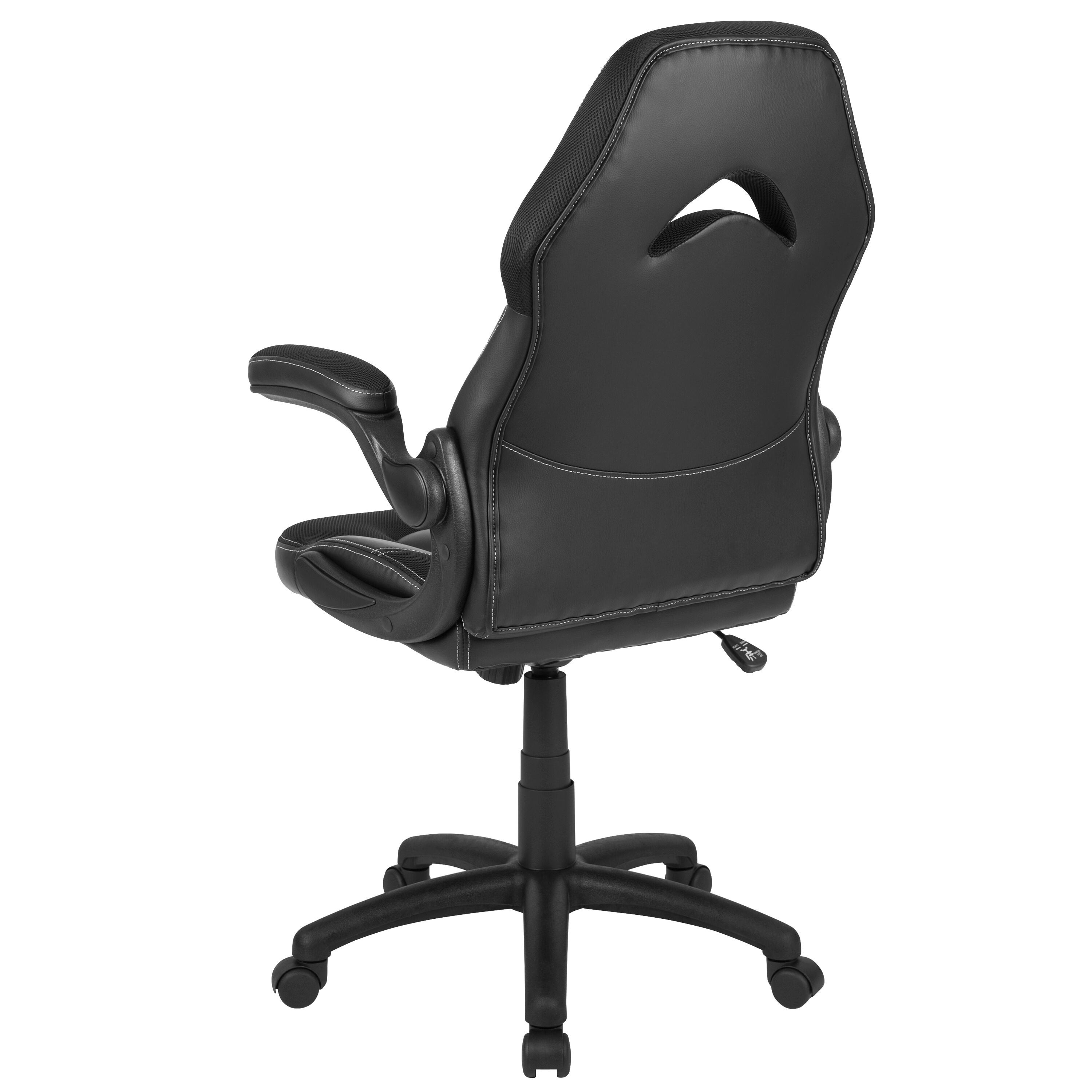 Flash Furniture X10 Gaming Chair, Racing Style Ergonomic Office Chair, Height Adjustable Swivel Computer Chair with Flip-Up Arms, Black LeatherSoft