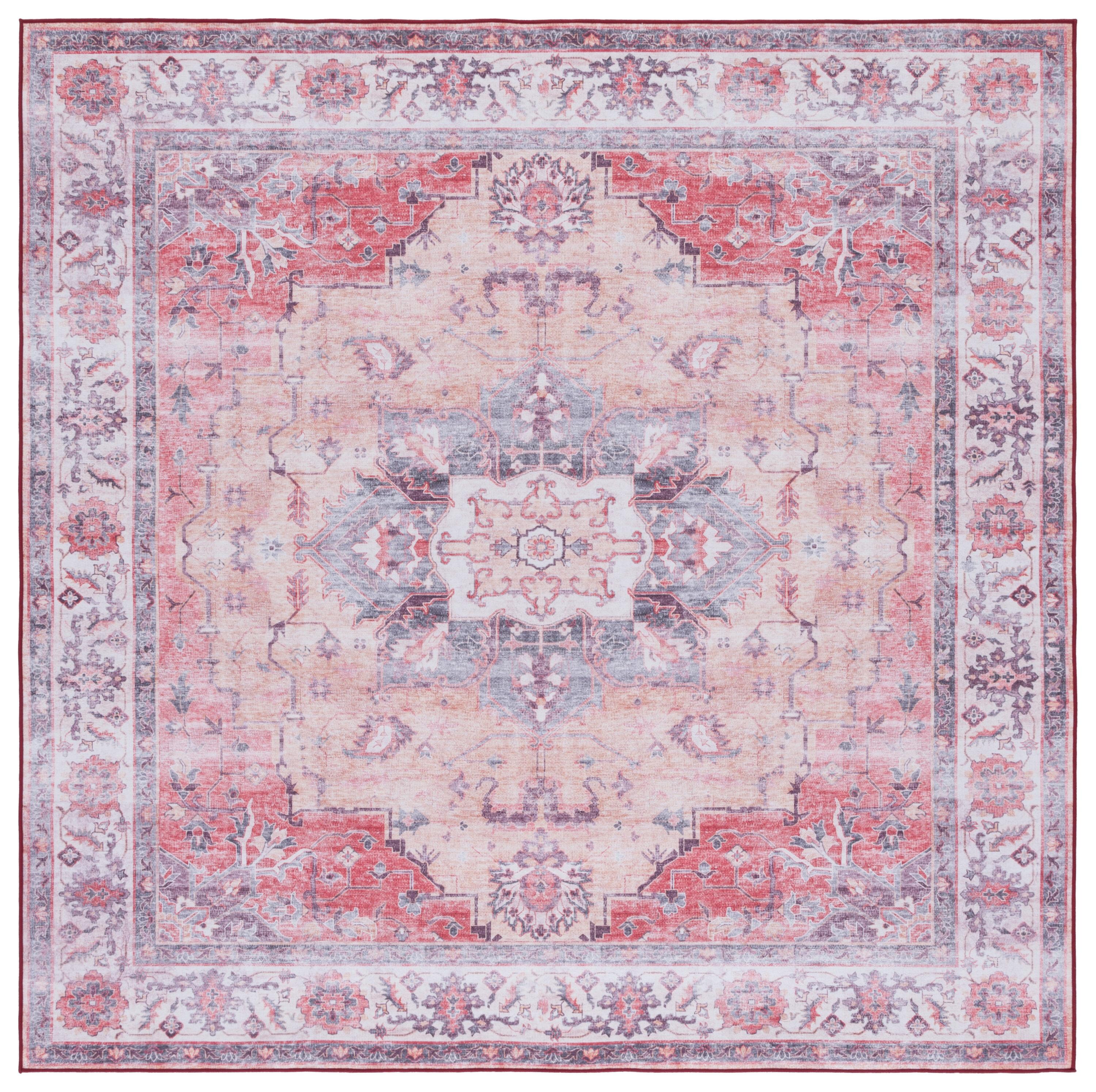 Tucson TSN163 Power Loomed Machine Washable Area Rug - Rust/Beige - 6'x6' - Safavieh.