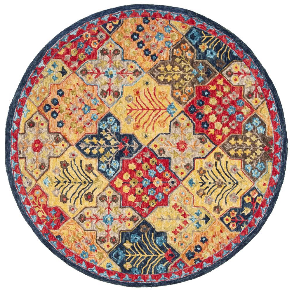 Aspen APN514 Hand Tufted Area Rug - Blue/Orange - 7' X 7' Round - Safavieh.