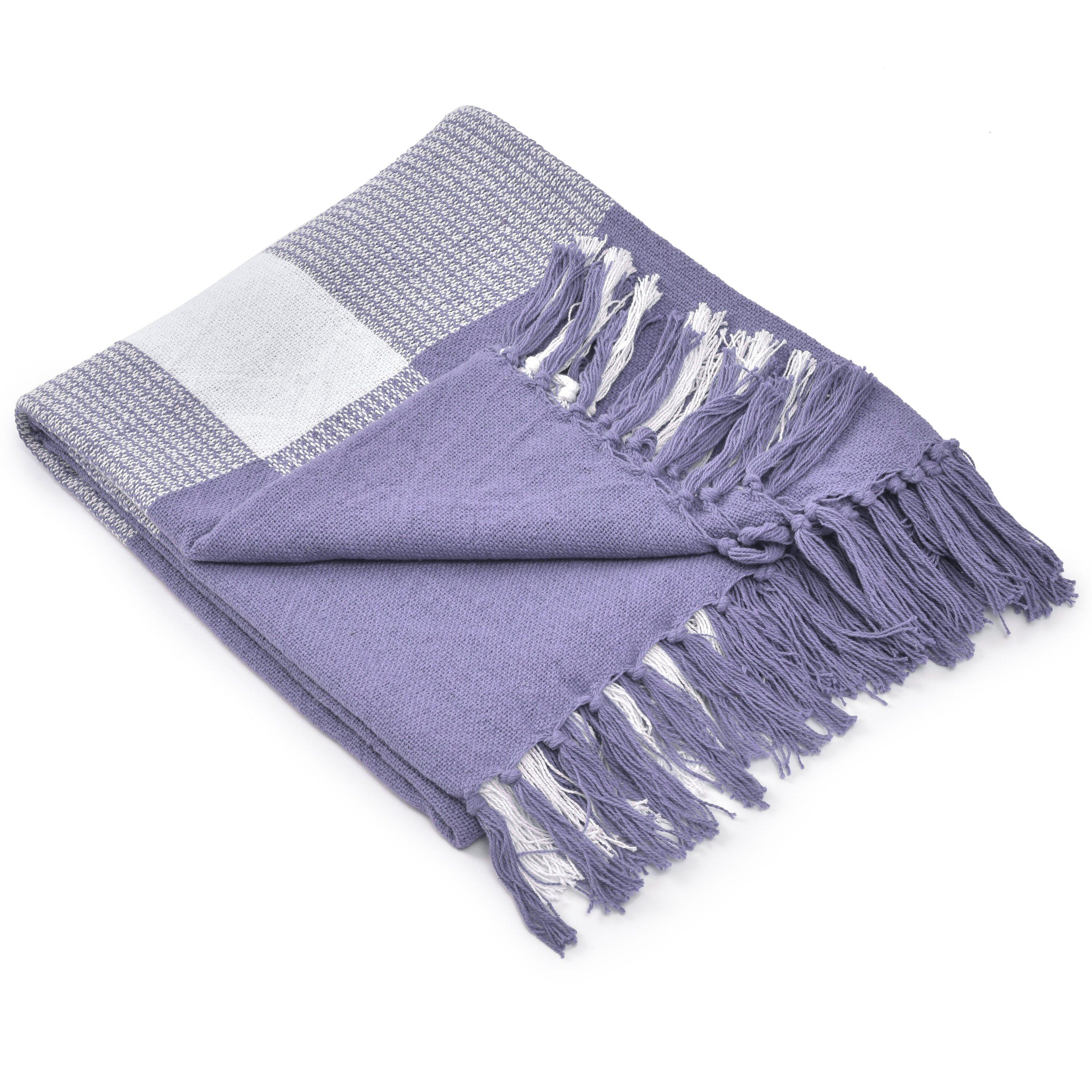 Ox Bay Pink/White Tartan Plaid Cotton Throw Blanket, 50" x 60"