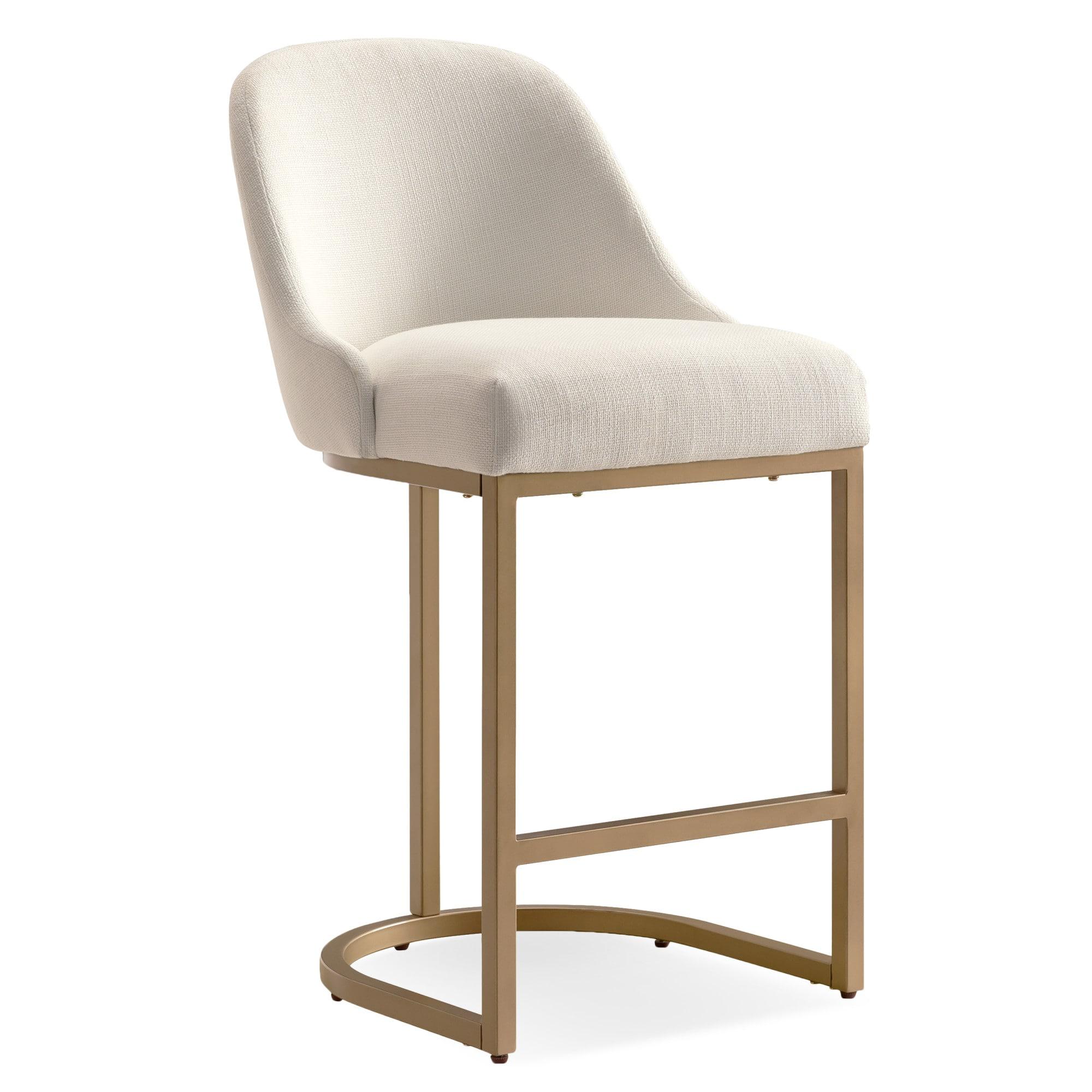 Leick Home 10132GD/WT Barrel back Counter Stool Set of 2 in White Linen Seat and Gold Metal Base