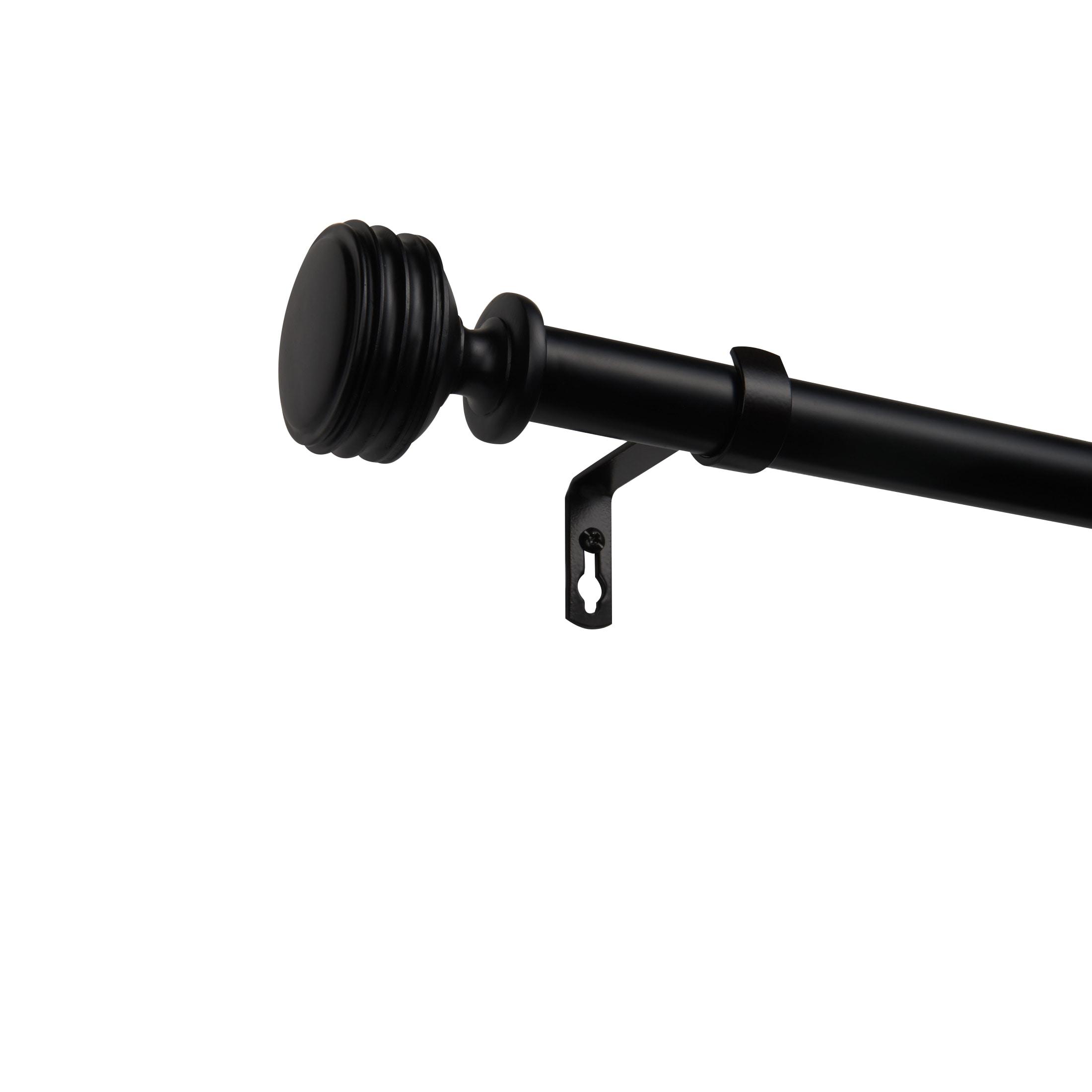 Exclusive Home 66"-120" Duke Curtain Rod - Matte Black: Iron, Single Rod, 25 lb Capacity, Rounded Cap Finial