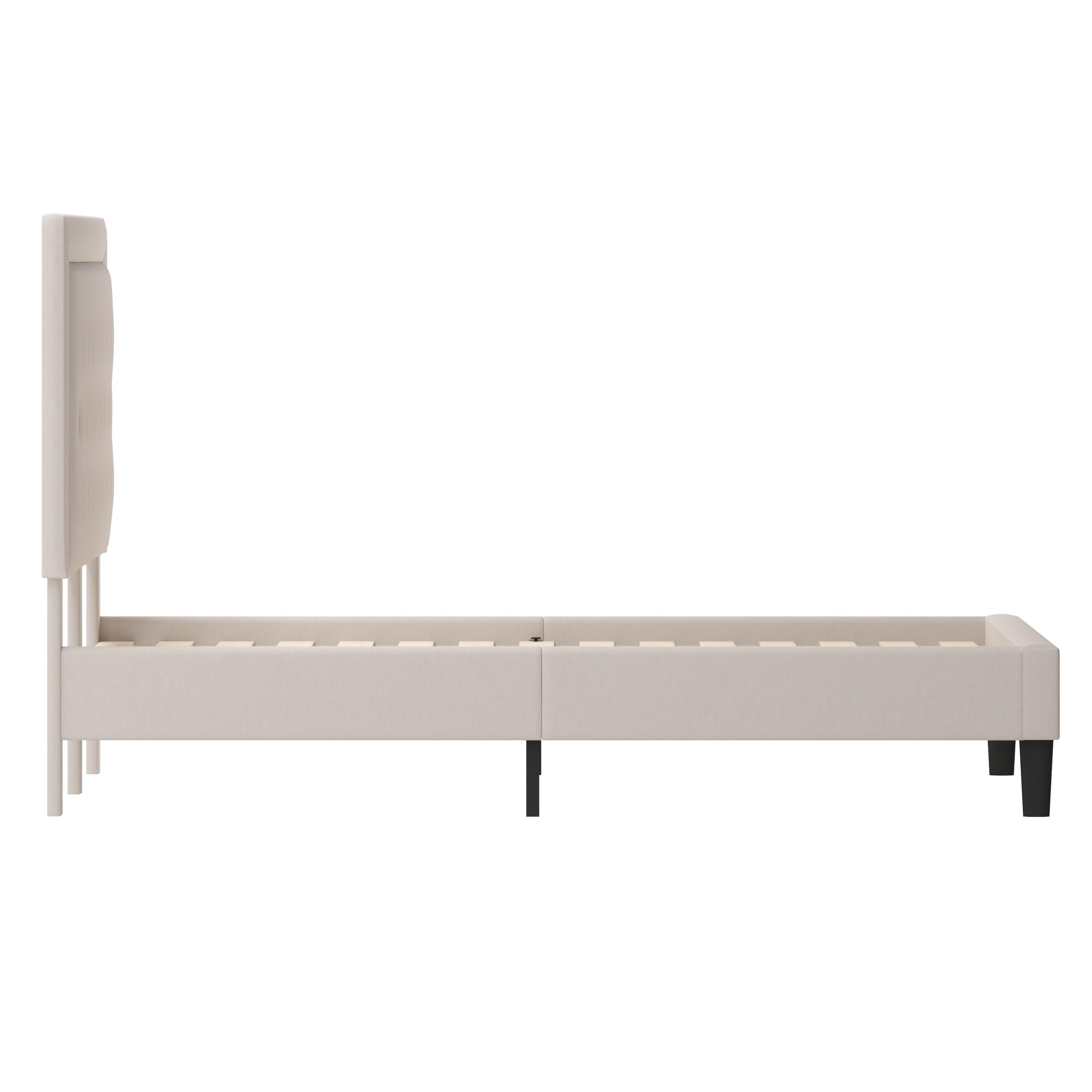 Flash Furniture Roxbury King Size Tufted Upholstered Platform Bed in Beige Fabric with Pocket Spring Mattress