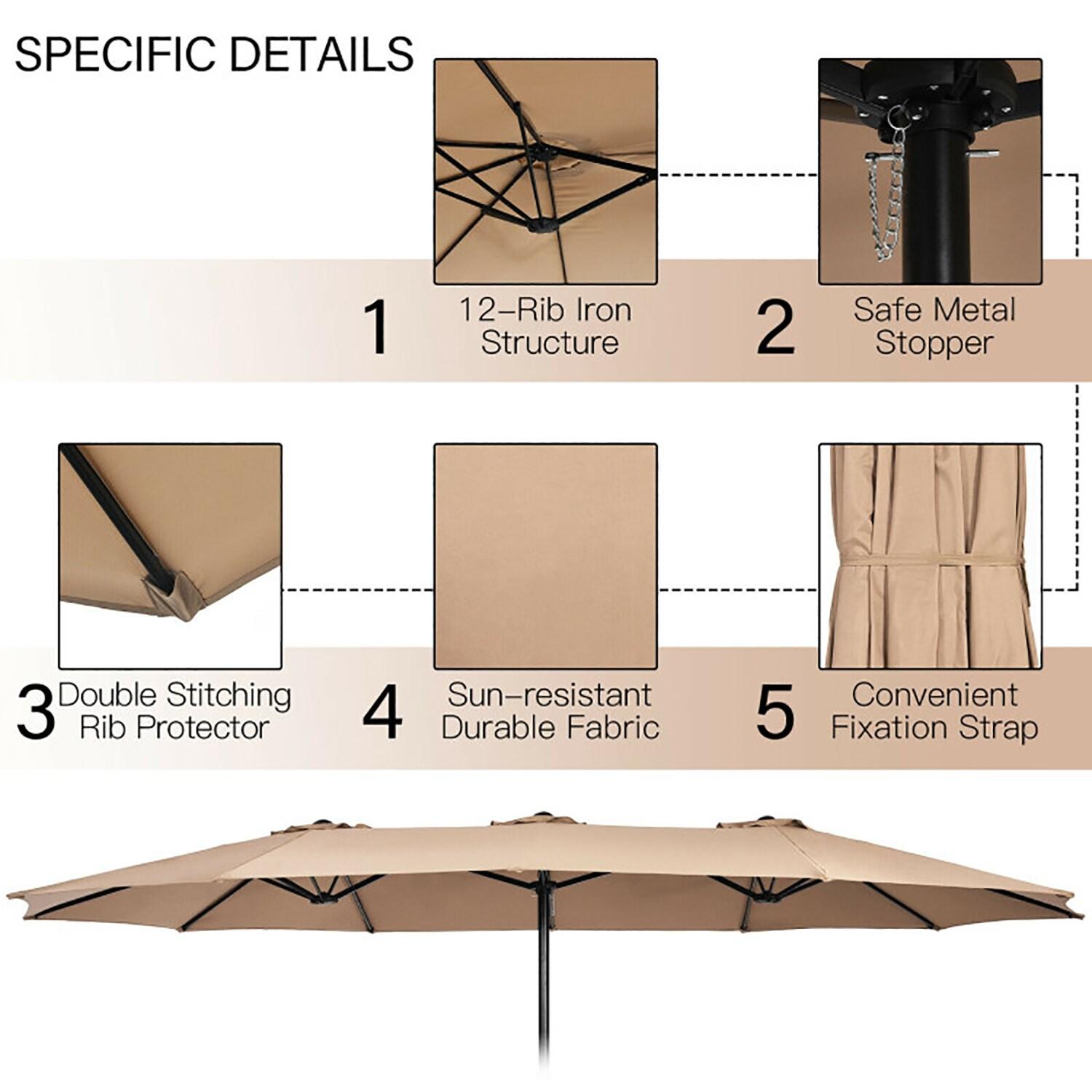 GVN 15 Feet Double-Sided Twin Patio Umbrella with Crank and Base-Brown, Outdoor Table Umbrella, Outdoor Umbrella, Market Umbrella for Outdoor Patio Backyard Garden Lawn Sun Shade