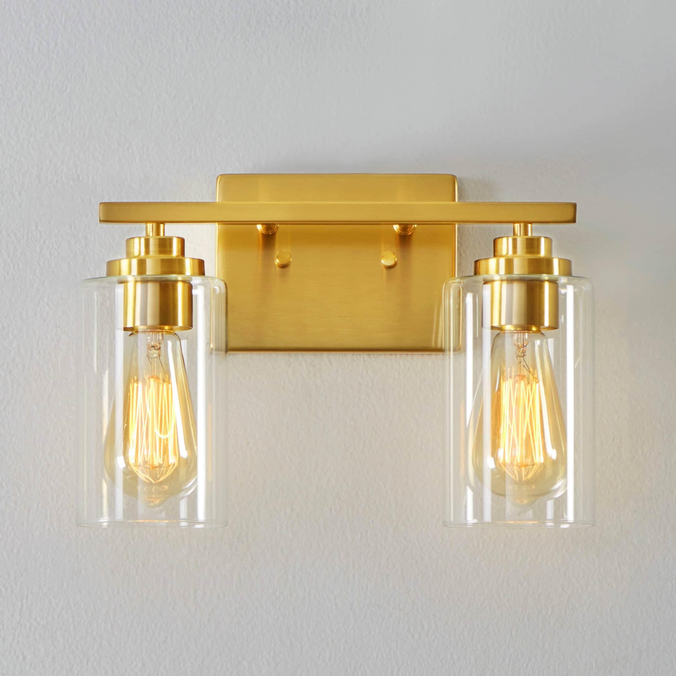 Kawoti  2-Light Dimmable Bathroom Vanity Light with Clear Glass Shade Antiqued Brass