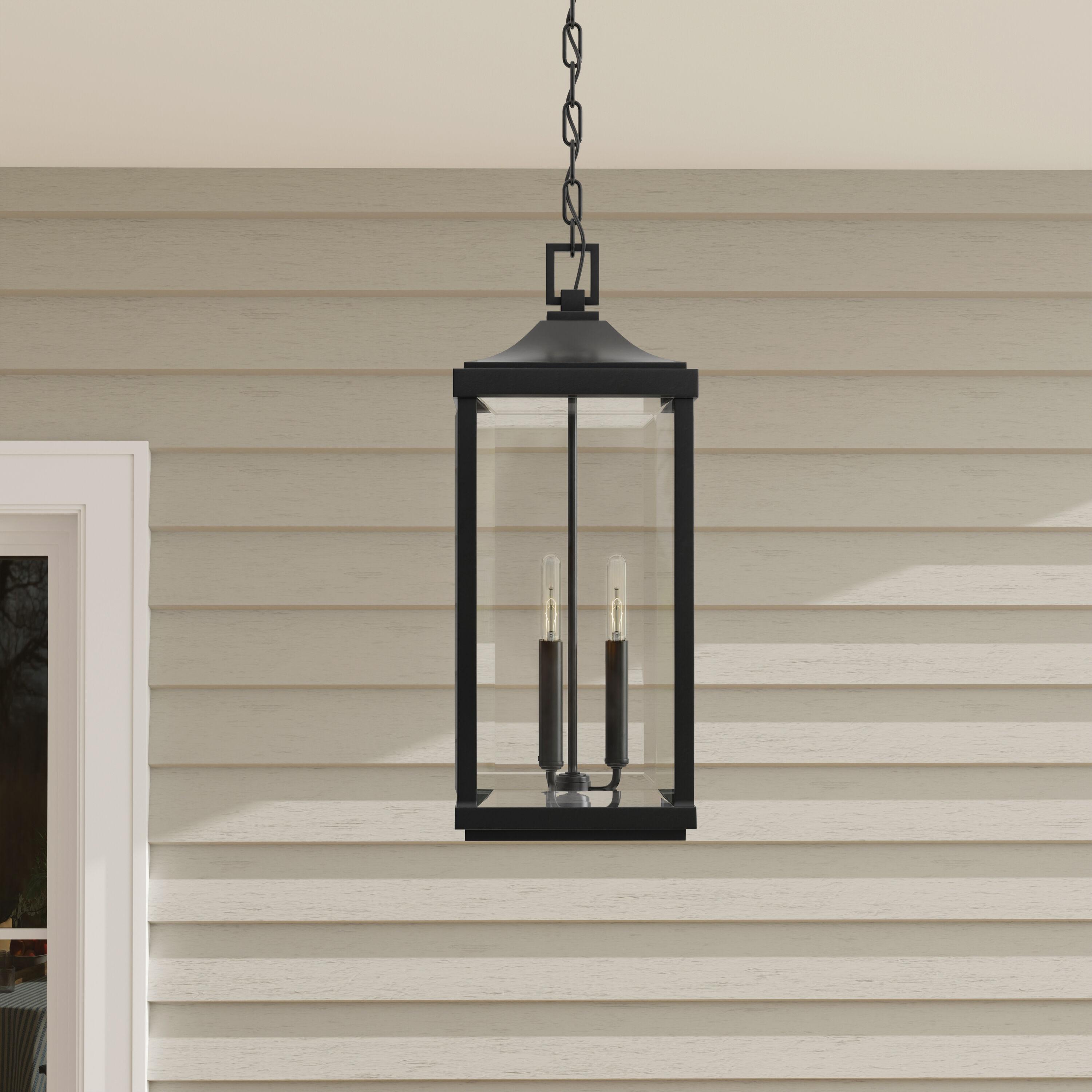 Progress Lighting Gibbes Street 3-Light Outdoor Hanging Lantern, Antique Bronze, Etched White Pillar Shade