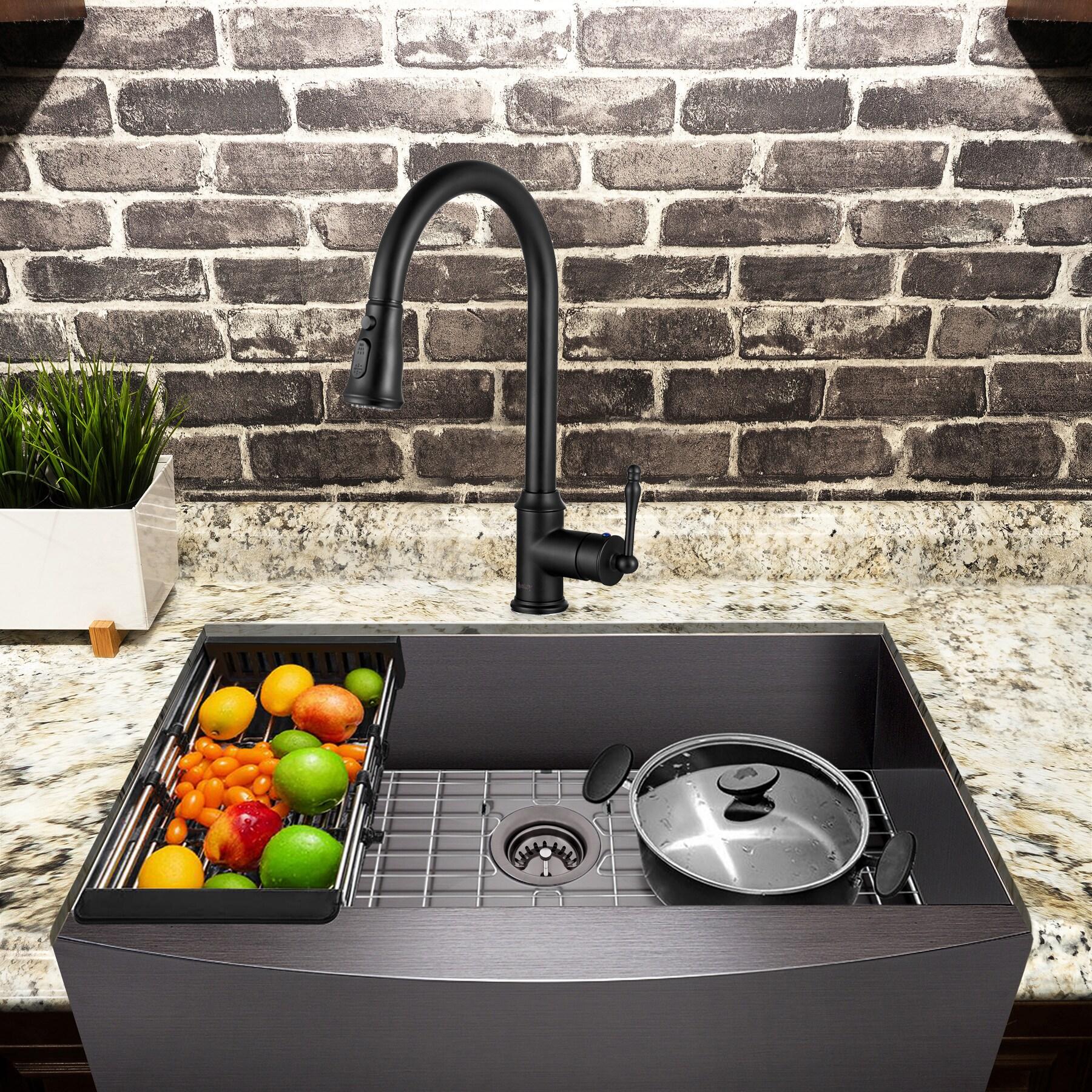 All-in-one 33" L x 20" W Farmhouse Kitchen Sink with Faucet