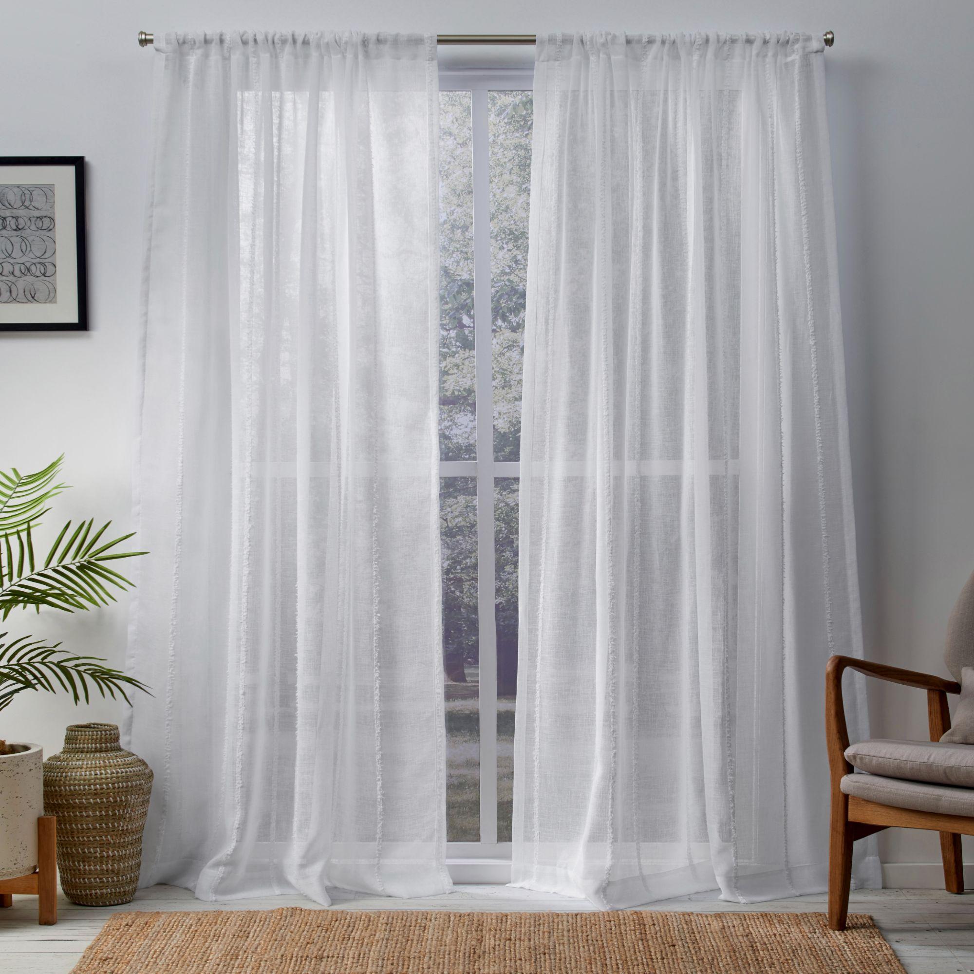 Set of 2 96"x54" Santos Embellished Stripe Sheer Rod Pocket Window Curtain Panel White - Exclusive Home: Mid-Century Modern, 96 Inch