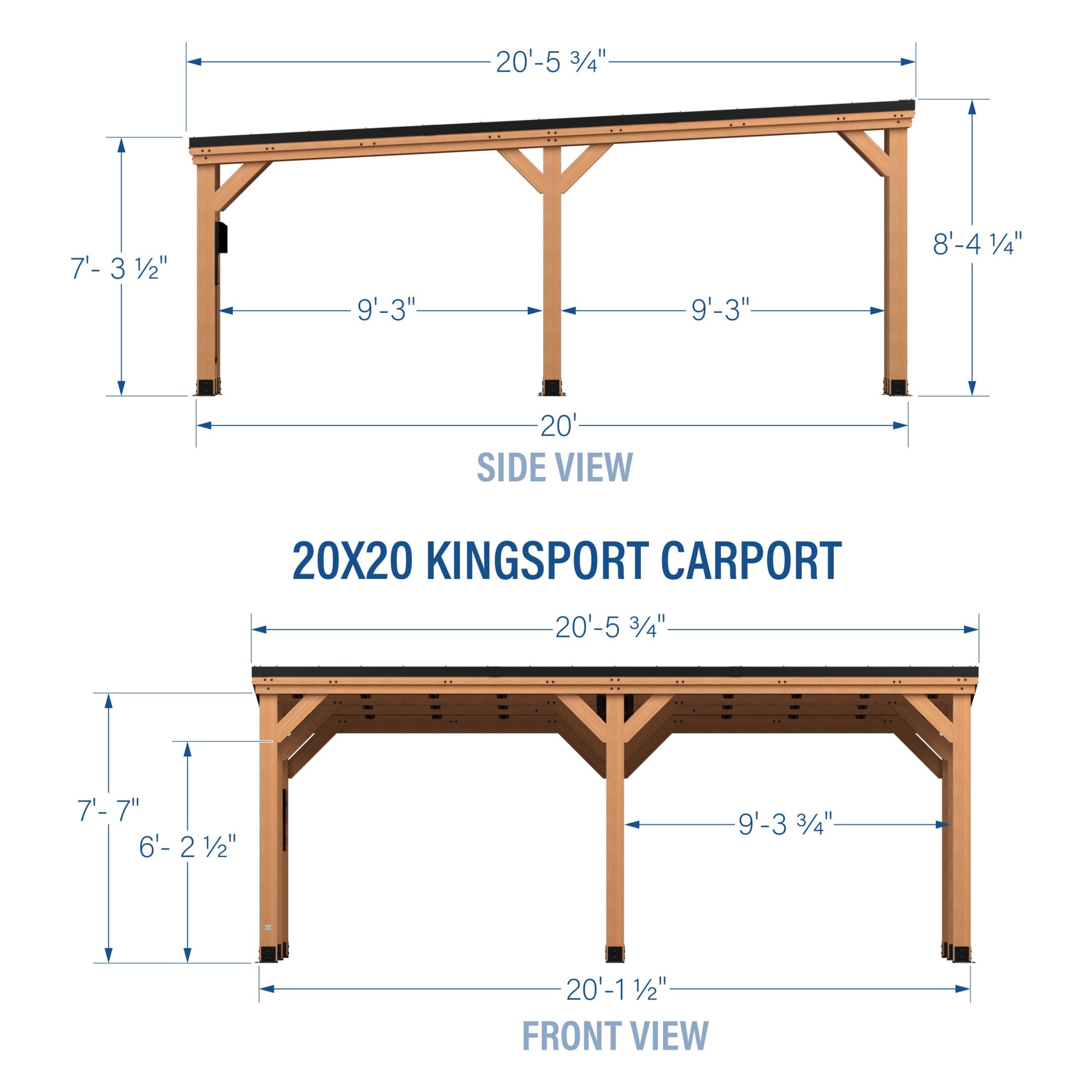 Backyard Discovery Kingsport 20'x 20' Cedar Wood Carport, Galvanized Steel Roof, PowerPort