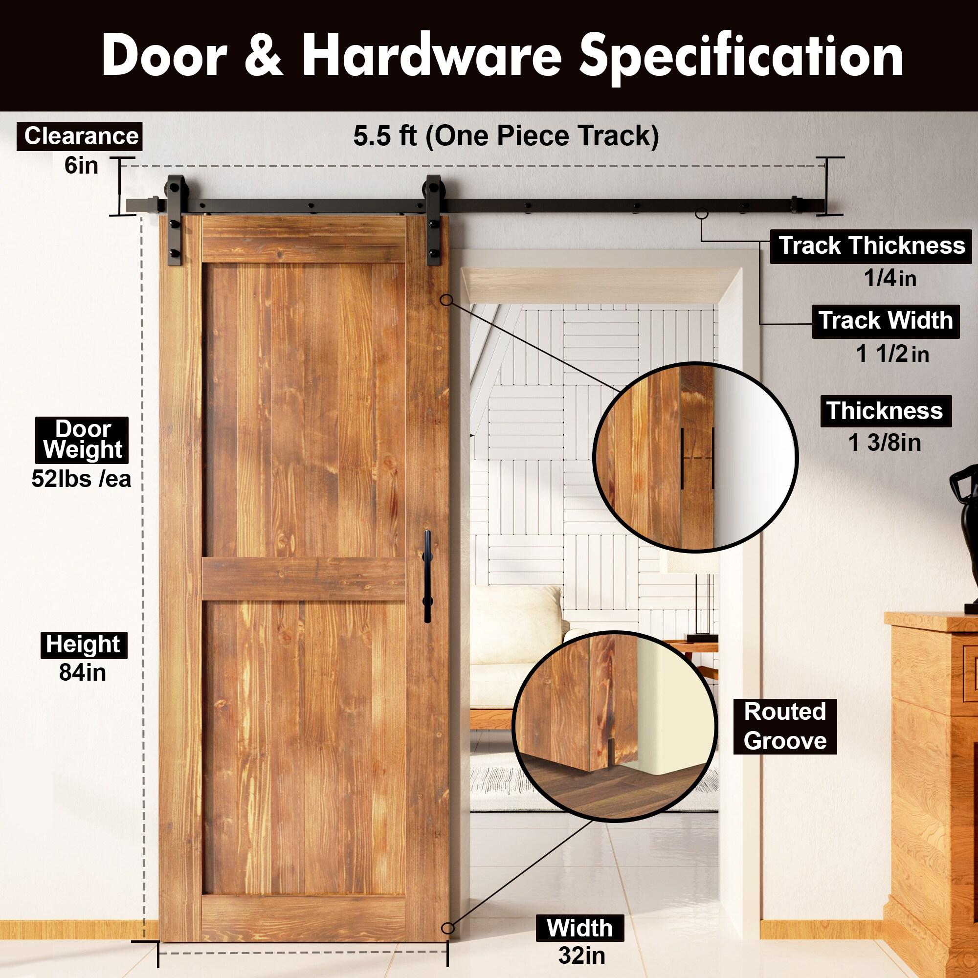 Homacer H Design Color Solid Pine Wood Unassembled Door with Black Rustic Installation Hardware Kit