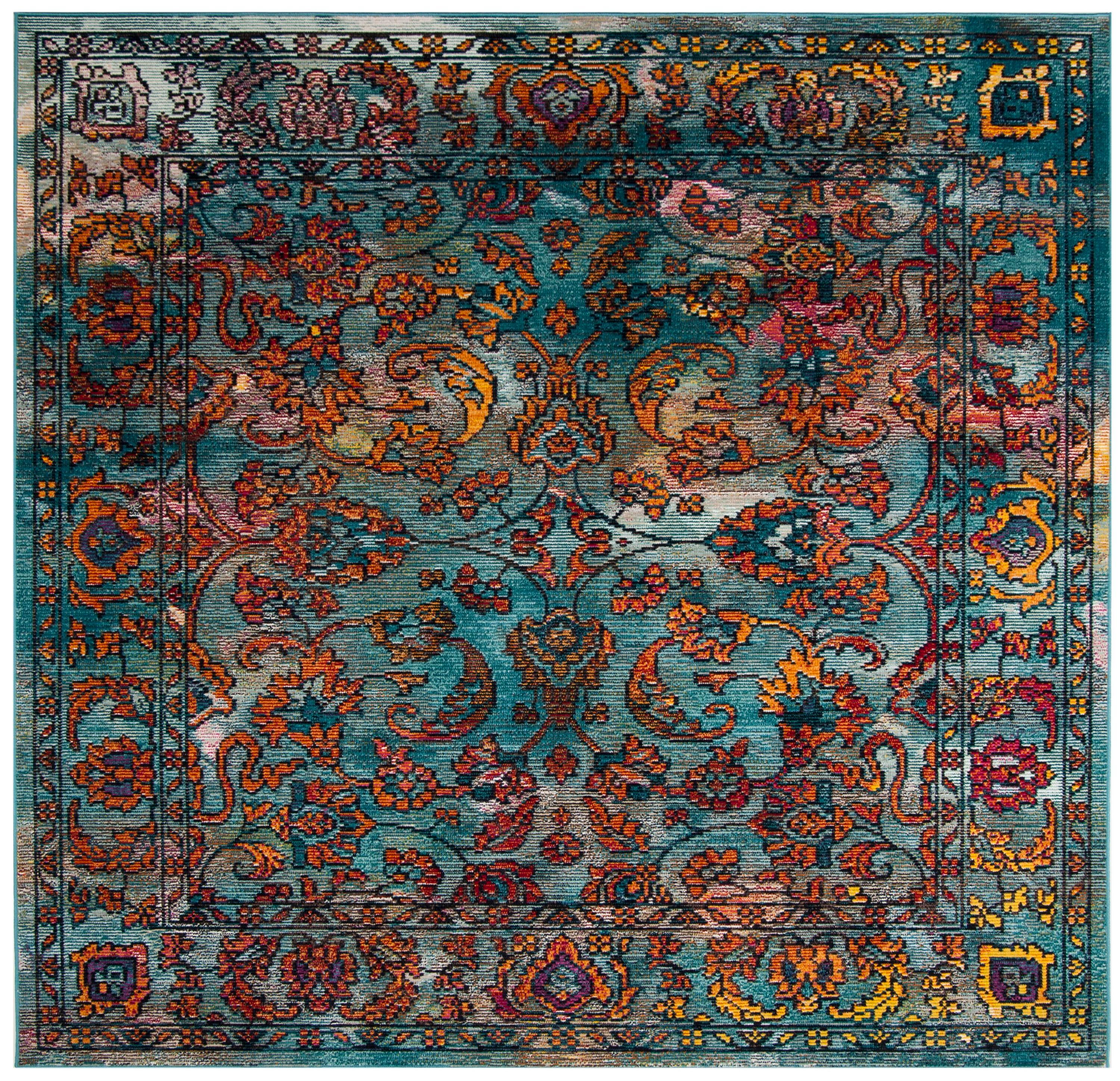 Crystal CRS515 Power Loomed Area Rug - Light Blue/Orange - 7'x7' - Safavieh.