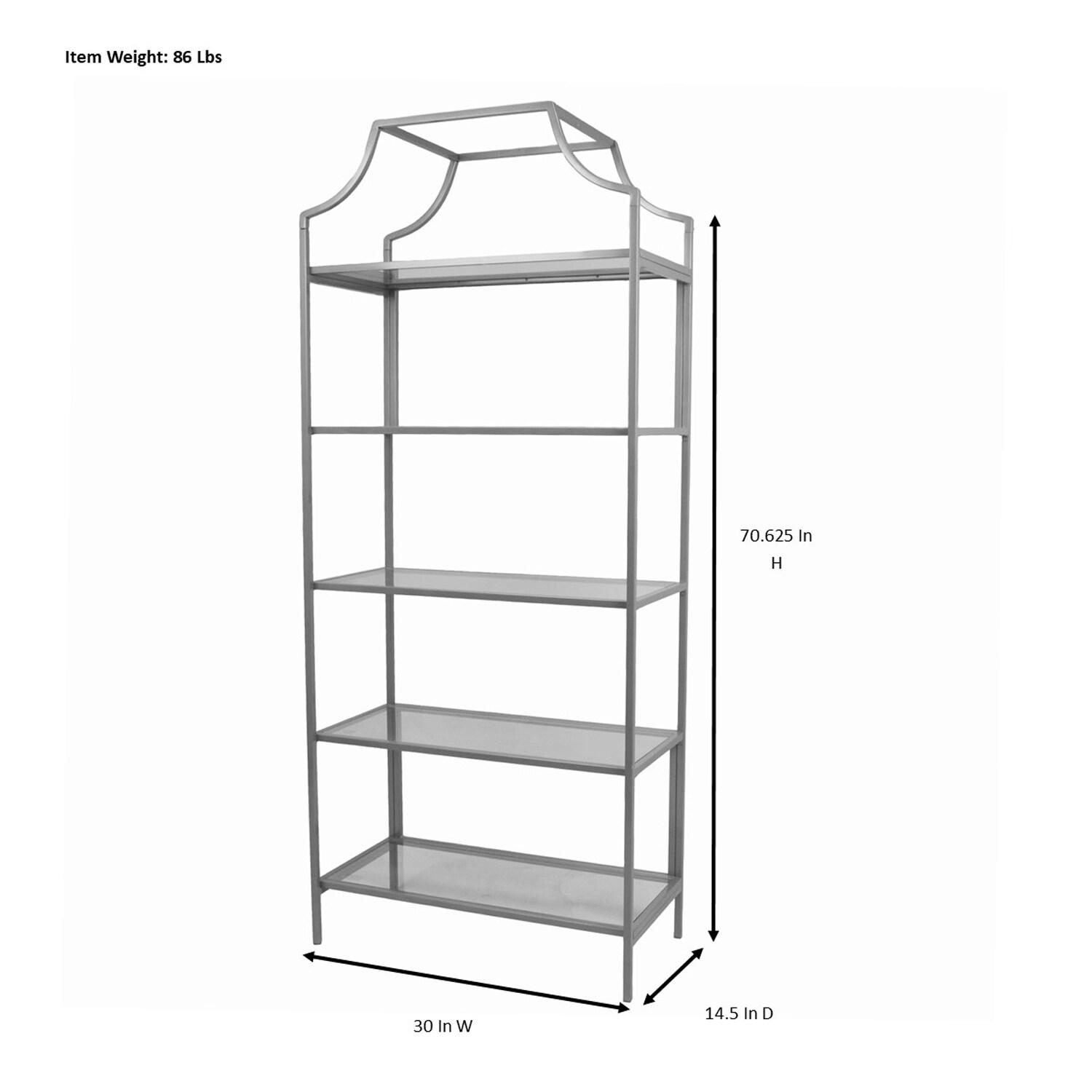 Carolina Classics Palmer Glass 5 Tier Glass Shelf Bookcase in Gold