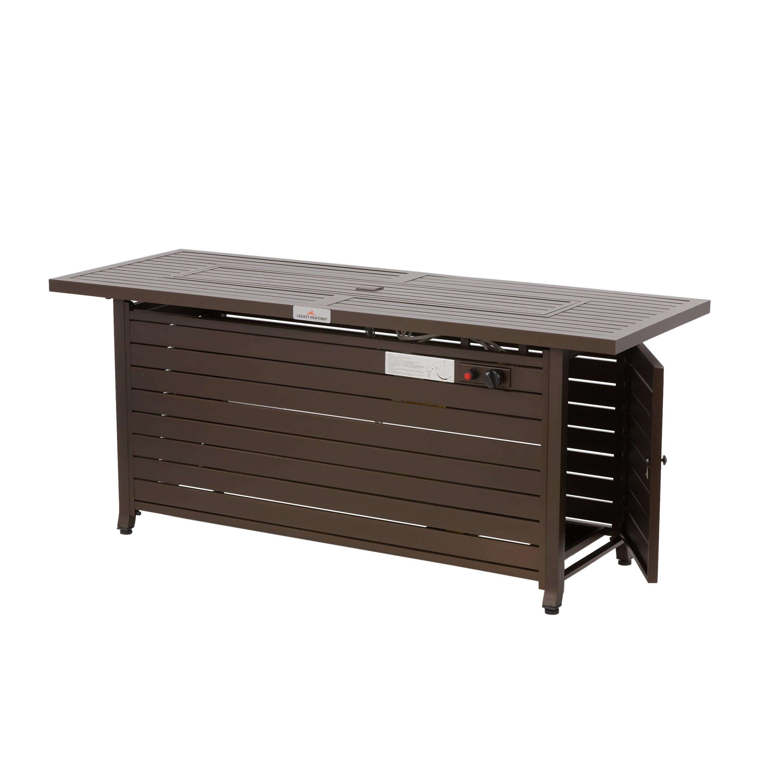 56 in. x 21 in. Rectangular Fire Table with Glass Wind Guard, Cover and Table Lid in Bronze