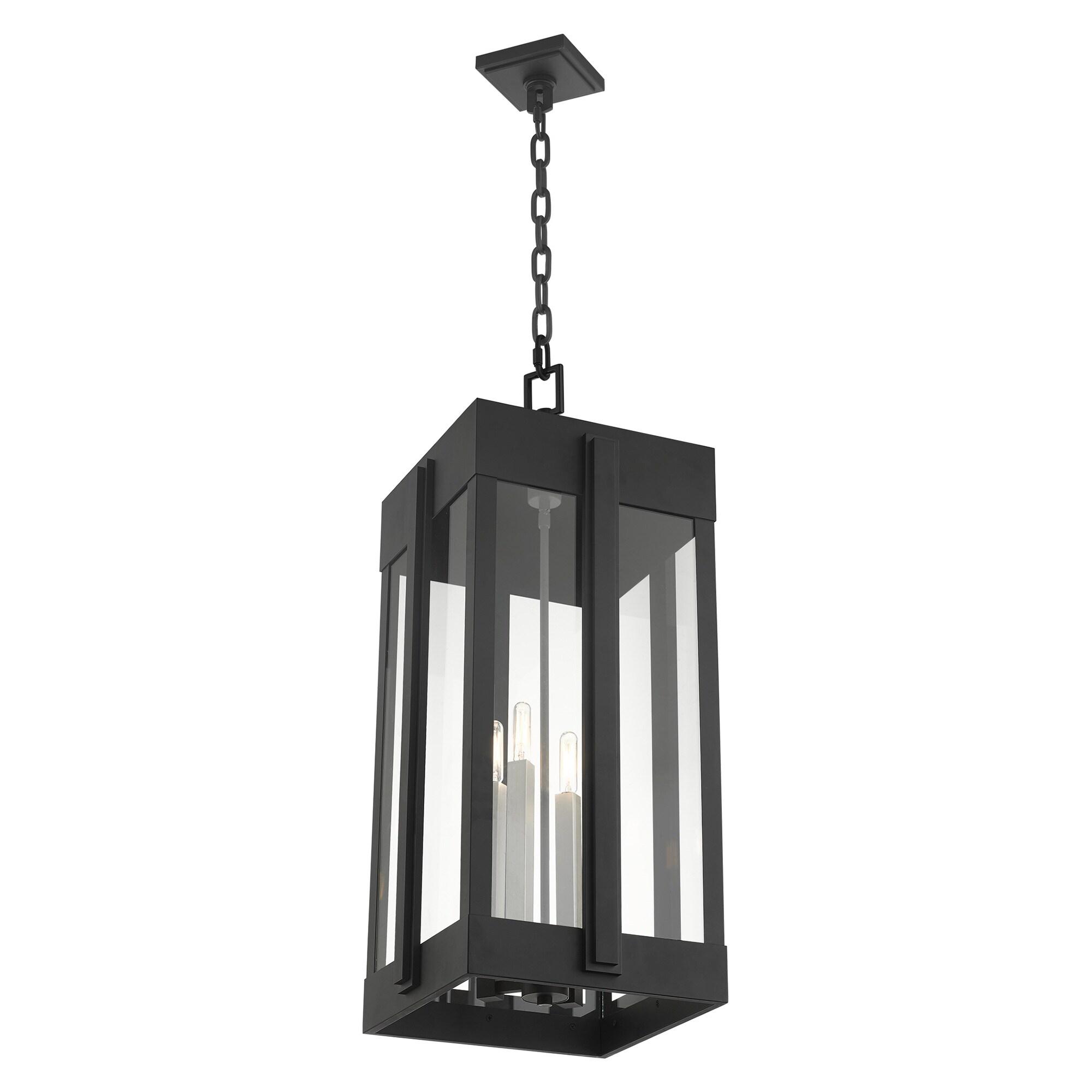 27720-04-Livex Lighting-Lexington - 4 Light Outdoor Pendant Lantern in Art Deco Style - 12.63 Inches wide by 29.88 Inches high-Black Finish