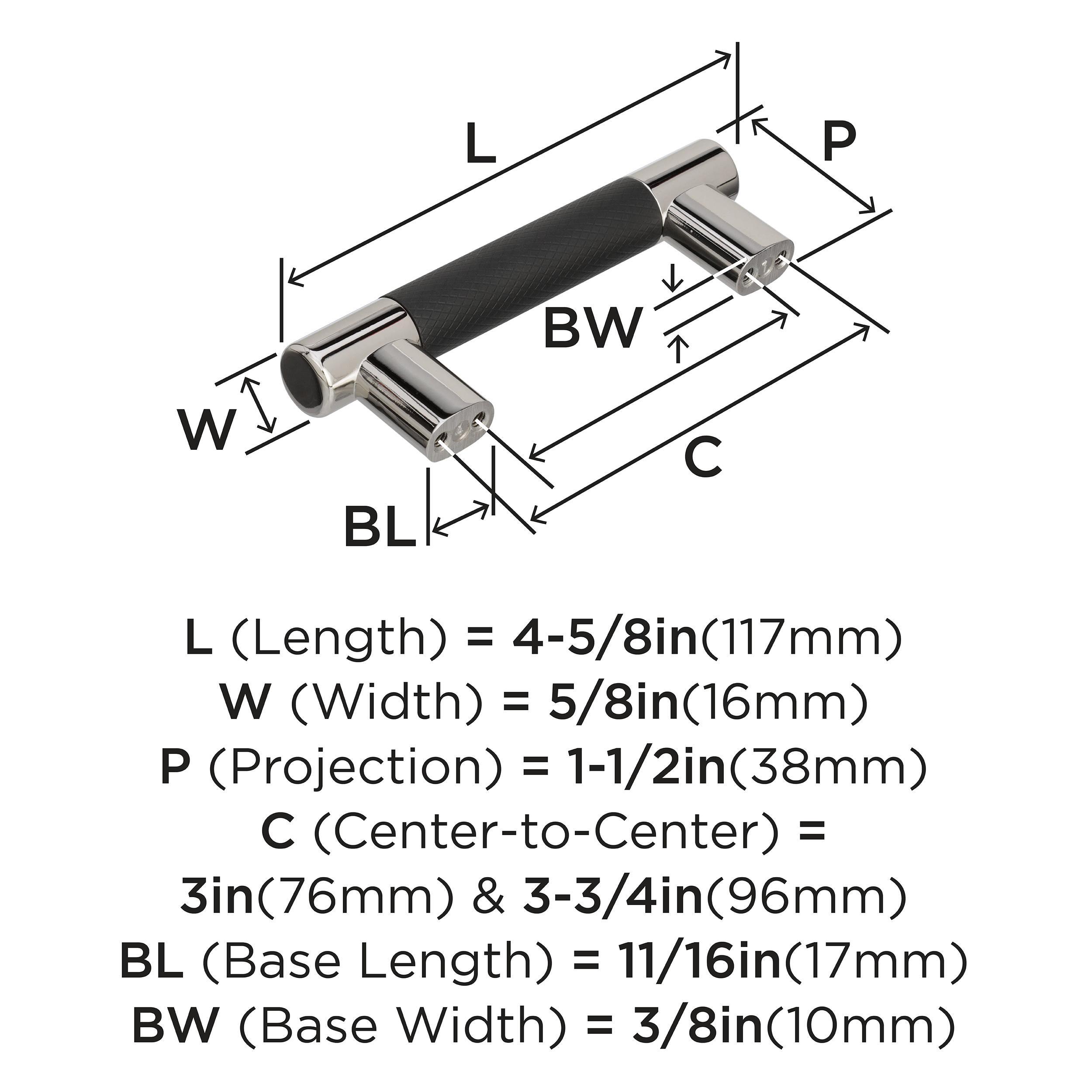 Amerock Esquire 3 inch or 3-3/4 inch (76mm or 96mm) Center-to-Center Polished Nickel/Black Bronze Cabinet Pull