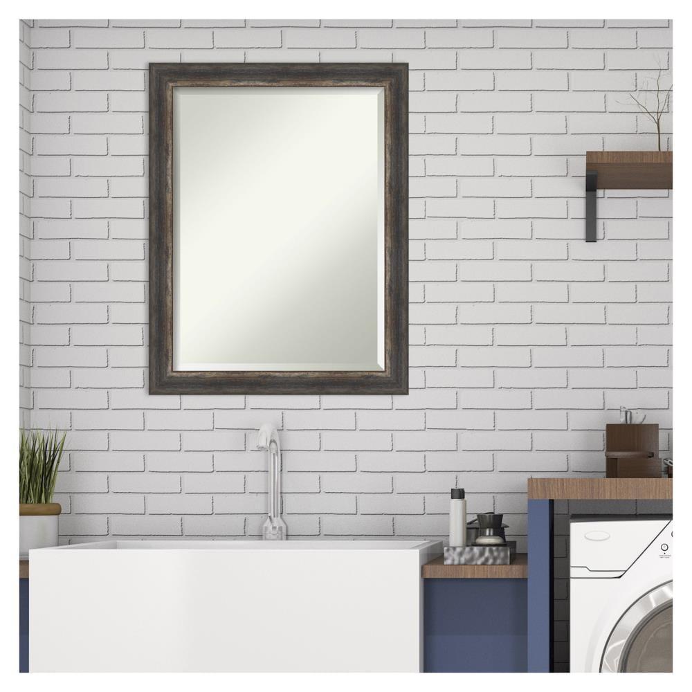 22" x 28" Bark Rustic Framed Bathroom Vanity Wall Mirror Charcoal - Amanti Art: Beveled, Polystyrene Frame, Wall Mounted