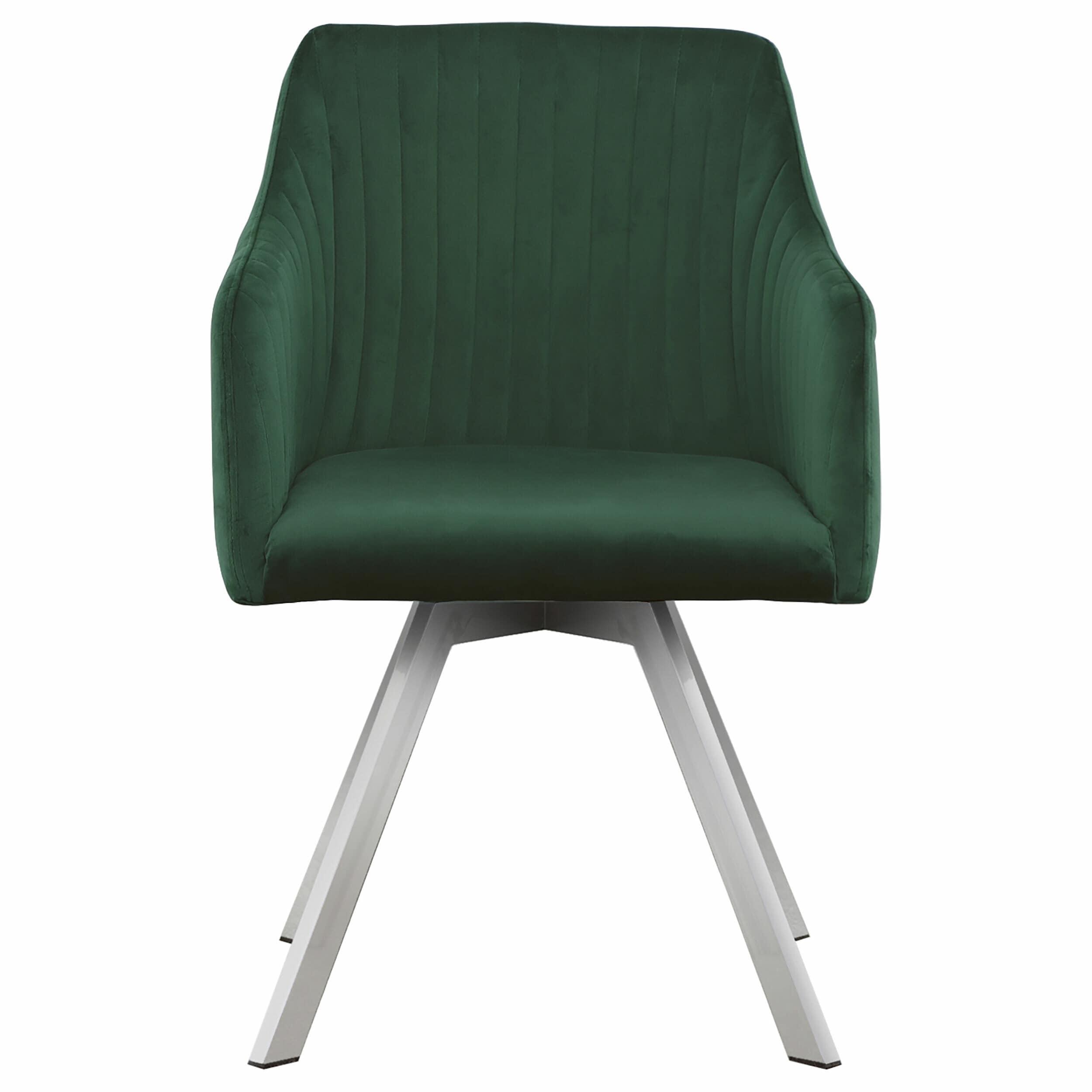 Benjara Metal Swivel Dining Chair with Channel Tufted Seat, Green