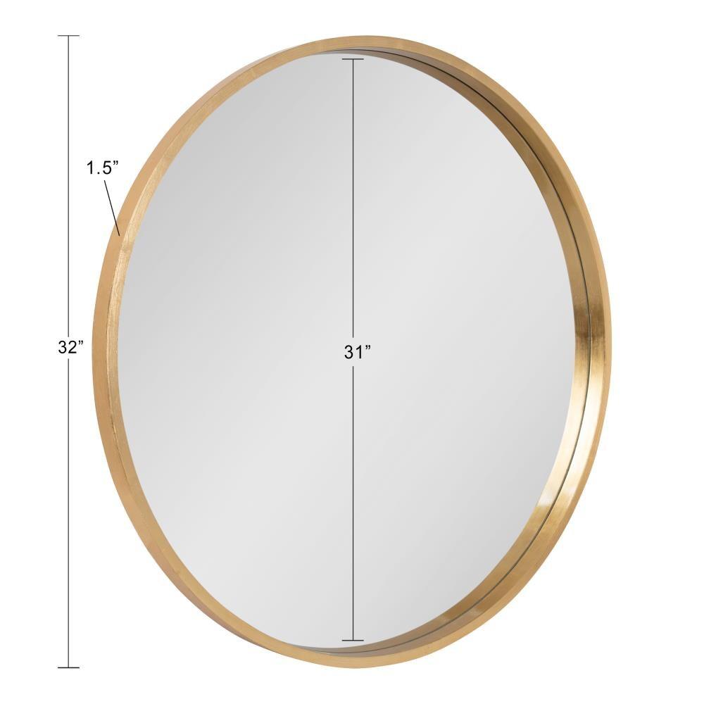 Kate and Laurel Travis Round Wood Wall Mirror, 31.5" Diameter, Gold, Modern Glam Wall Décor Accent