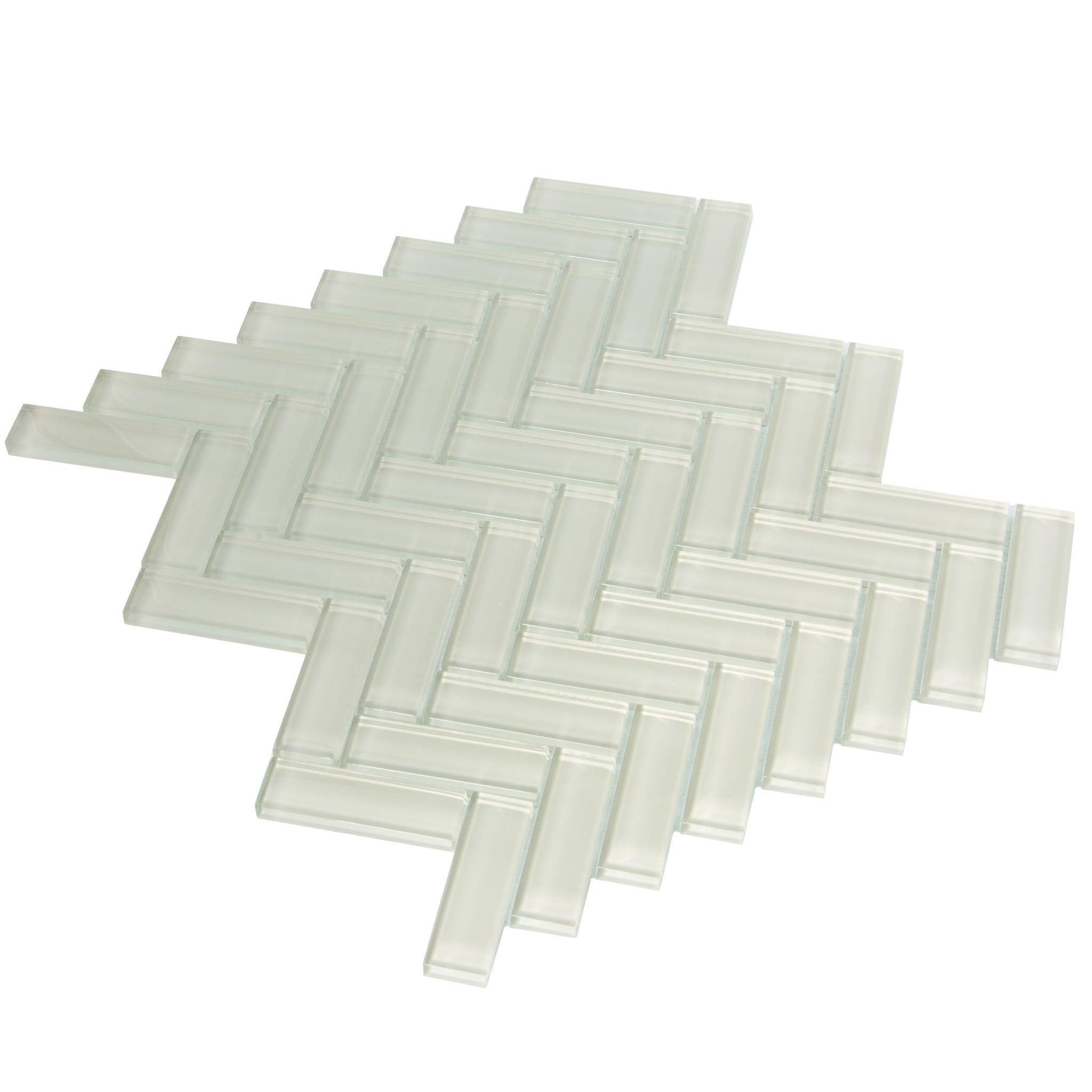 11"X 12.6" Herringbone Polished Glass Mosaic Tile