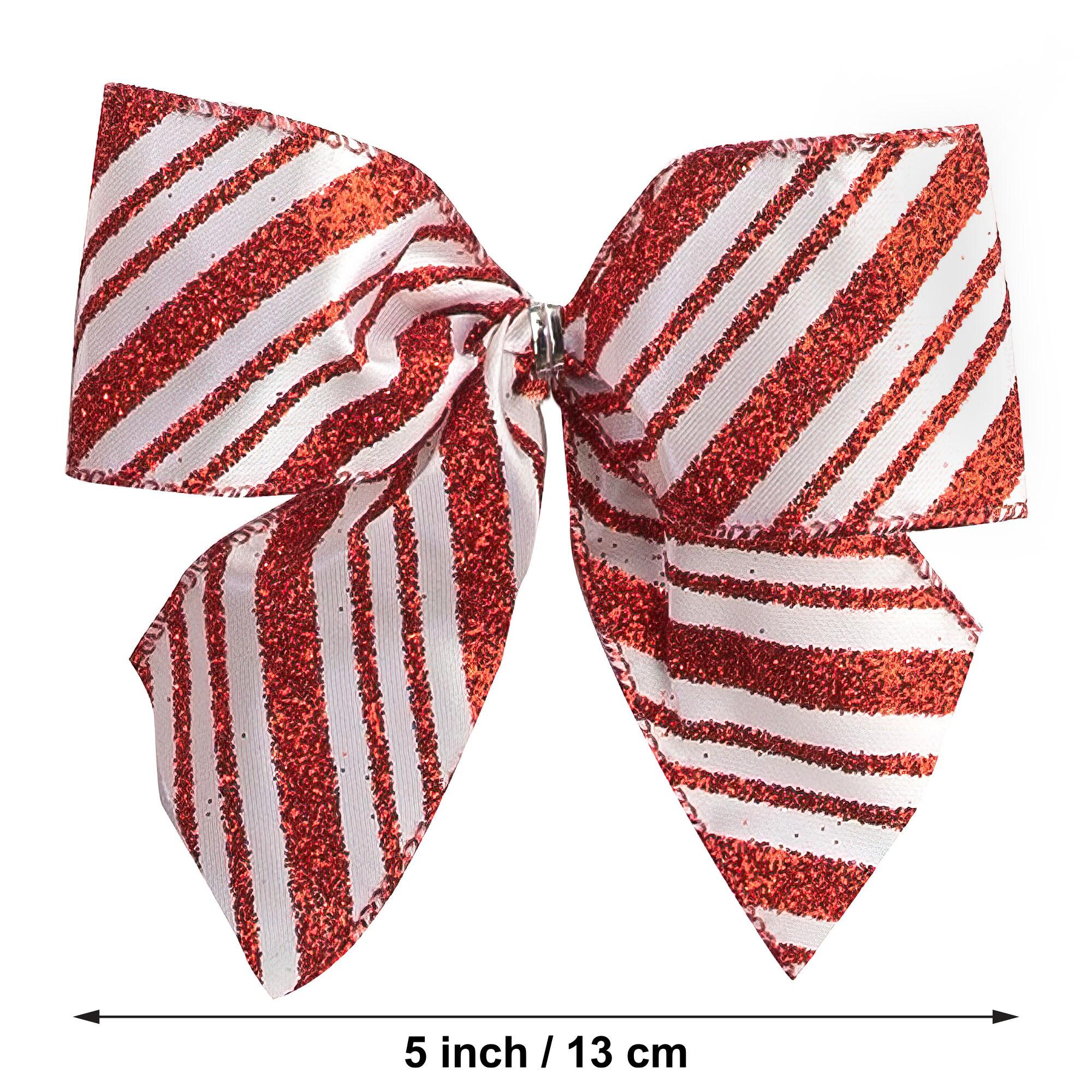 New Traditions Large Glitter Candy Cane Stripe Ribbon Christmas Tree Topper Bow and 12 Mini Bows, 13 Pieces