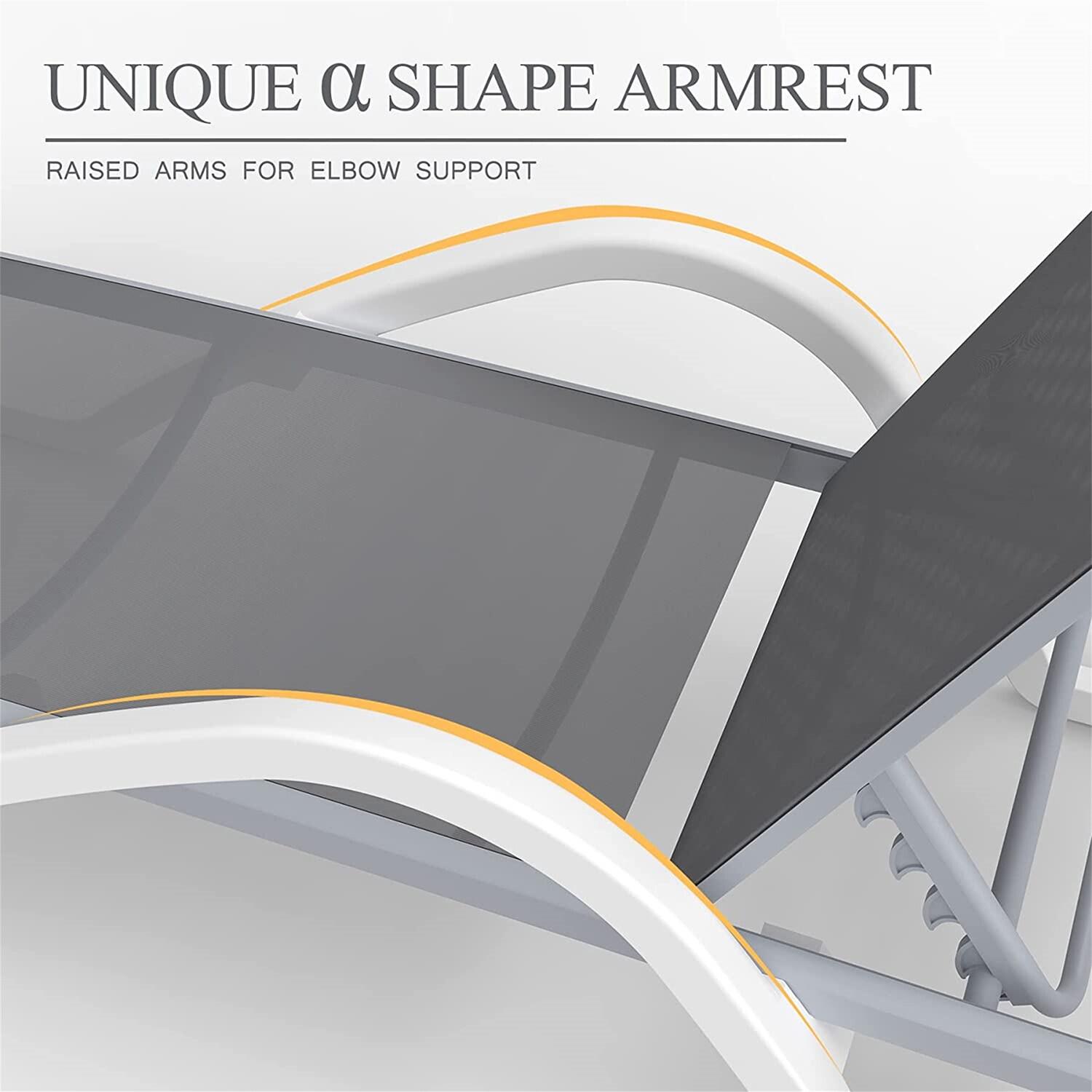 CoSoTower Patio Tumbona Sillones de Piscina de Aluminio Ajustables con Brazo Sillas de Piscina para Todo Clima para Exterior, Piscina, Césped (Gris, 1 Sillón+1 Mesa de Plástico)