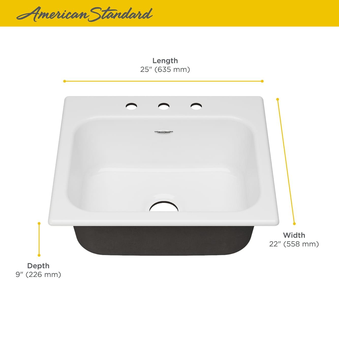 American Standard 77SB25223.308 Quince 25'' L Drop-In Single Bowl Cast Iron Kitchen Sink
