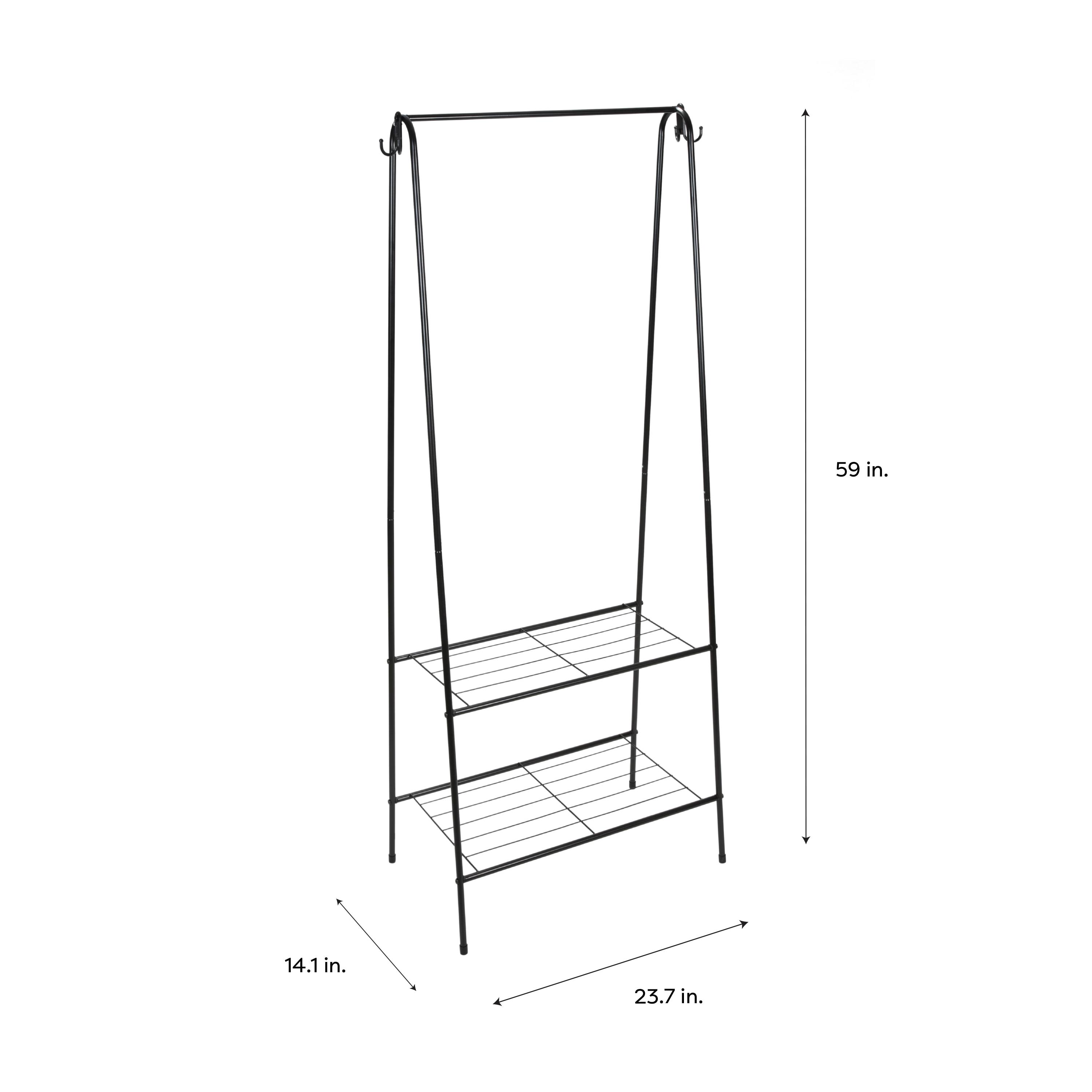 Organize It All Clothing Garment Rack with 2 Shelves and 2 Hooks Black